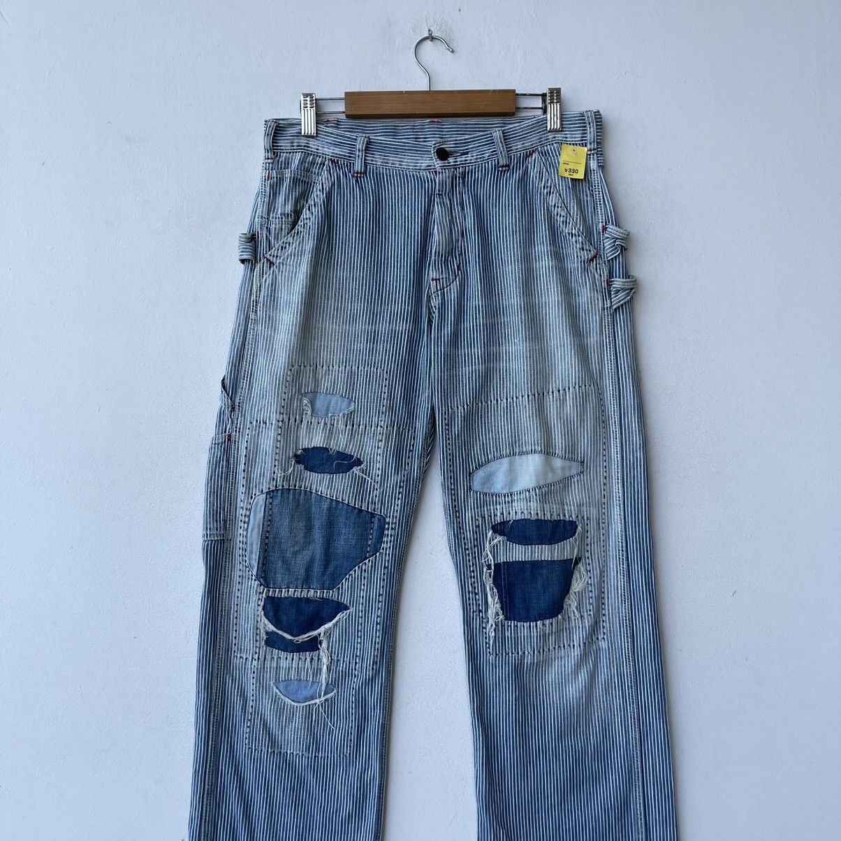 Kapital Denim & Dungaree Hickory Stripe Painter Pants Patchwork Boro Size US 31 - 3 Thumbnail