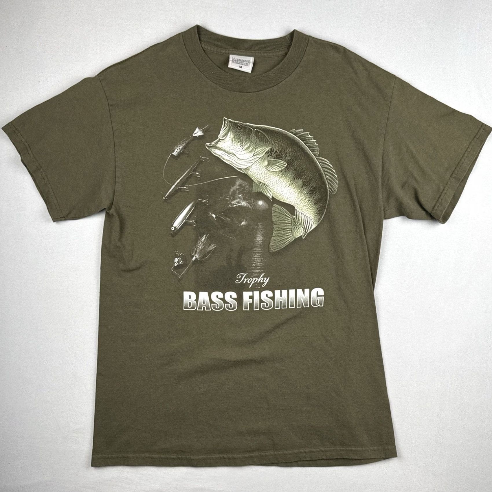 Olive VINTAGE National Heritage T-Shirt Olive Green M Short Sleeve Crew Neck Bass Trophy Graphic Mens Shirt Vintage 1990s Geared Toward Fishing Fans Size US M / EU 48-50 / 2 - 2 Thumbnail