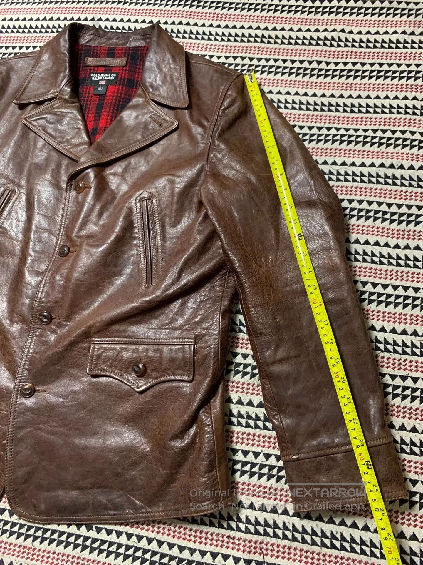 Polo Ralph Lauren brown leather POLO jacket with plaid lining. Size US L / EU 52-54 / 3 - 7 Thumbnail