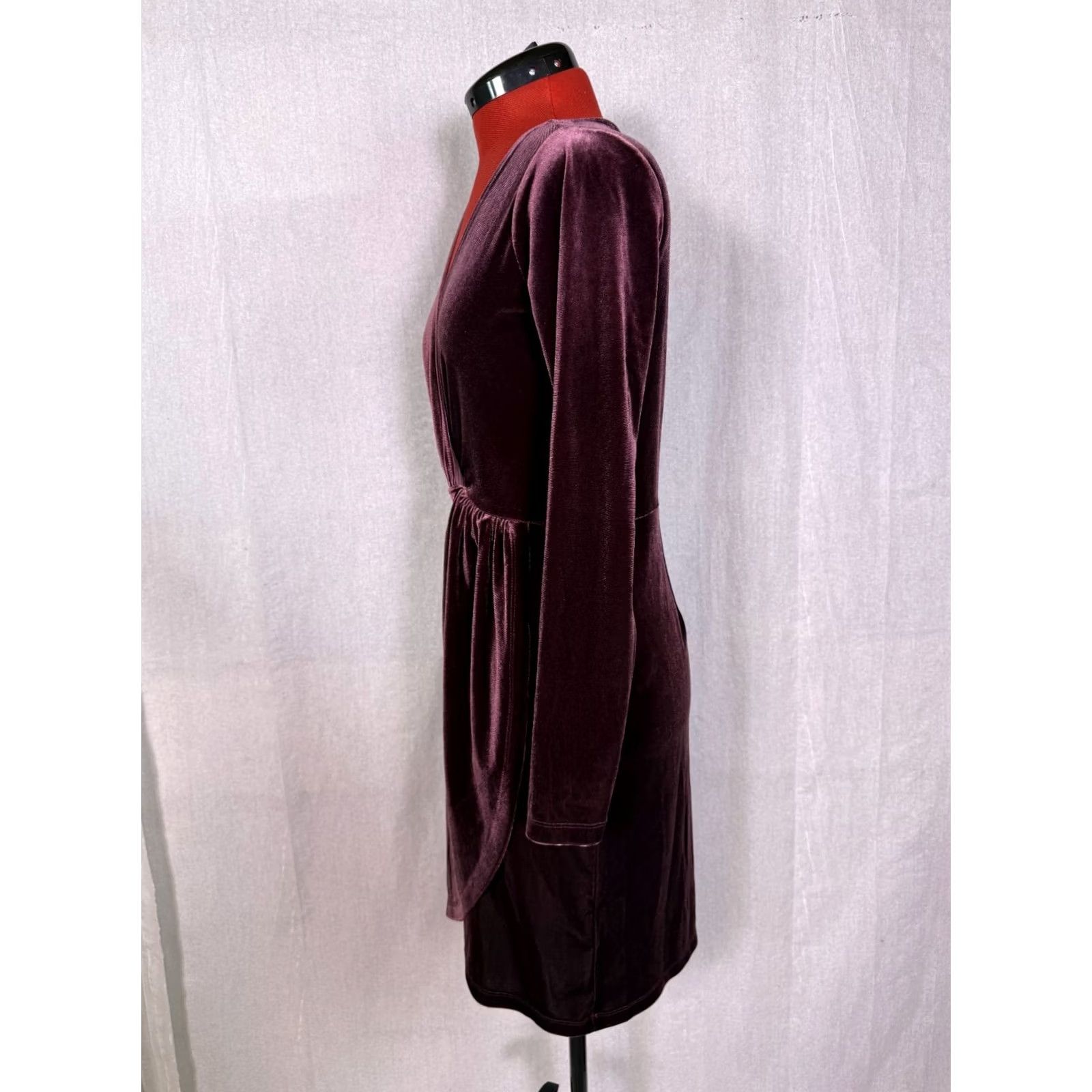 Loft LOFT Dress Womens XS Purple Velvet Wrap Women Elastic Waist Long Sleeve neck Stretch D493 Size XS / US 0-2 / IT 36-38 - 4 Thumbnail