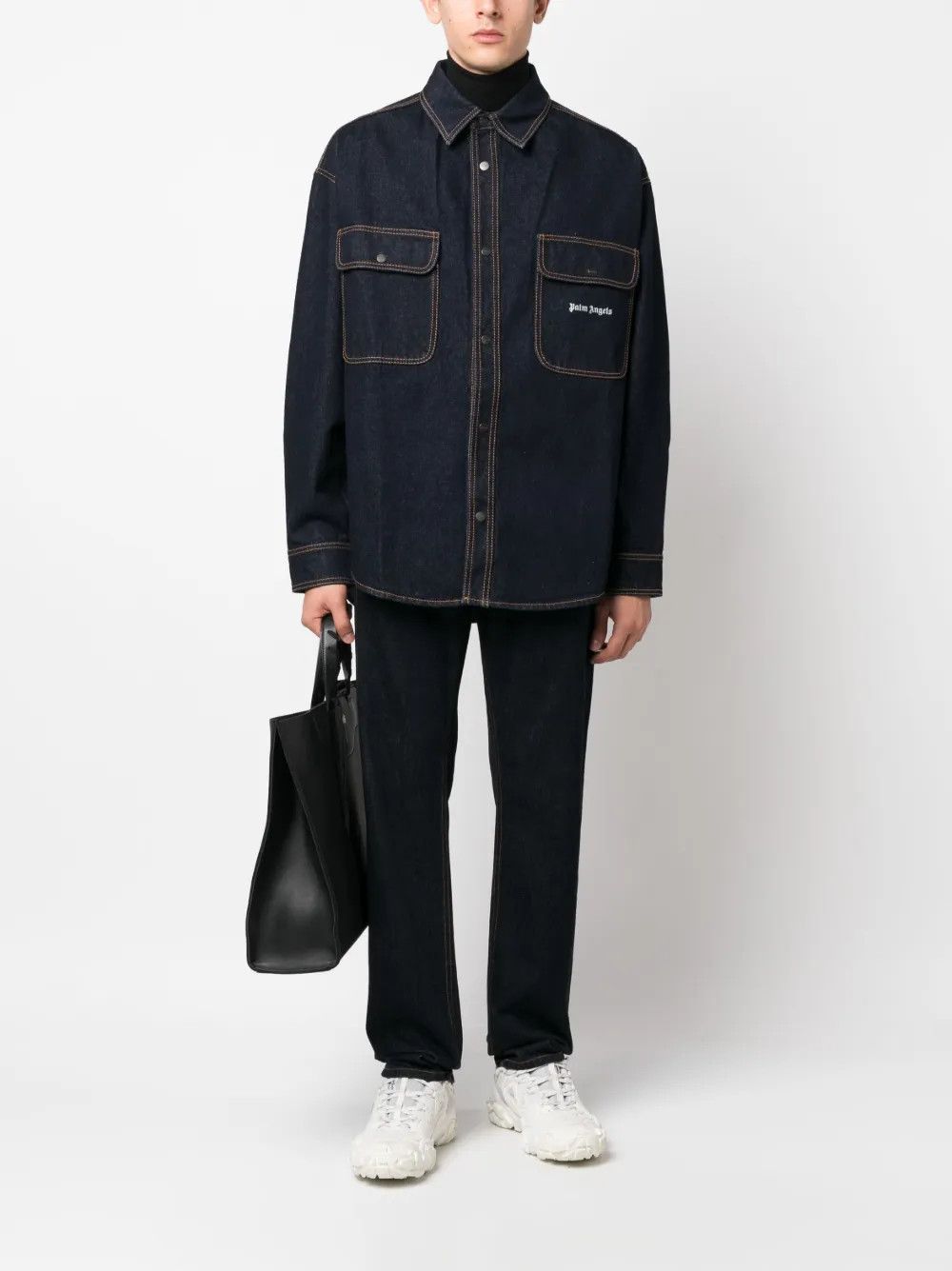 Palm Angels o1y0325 Logo Denim Shirt in Dark Blue Size US XS / EU 42 / 0 - 5 Thumbnail