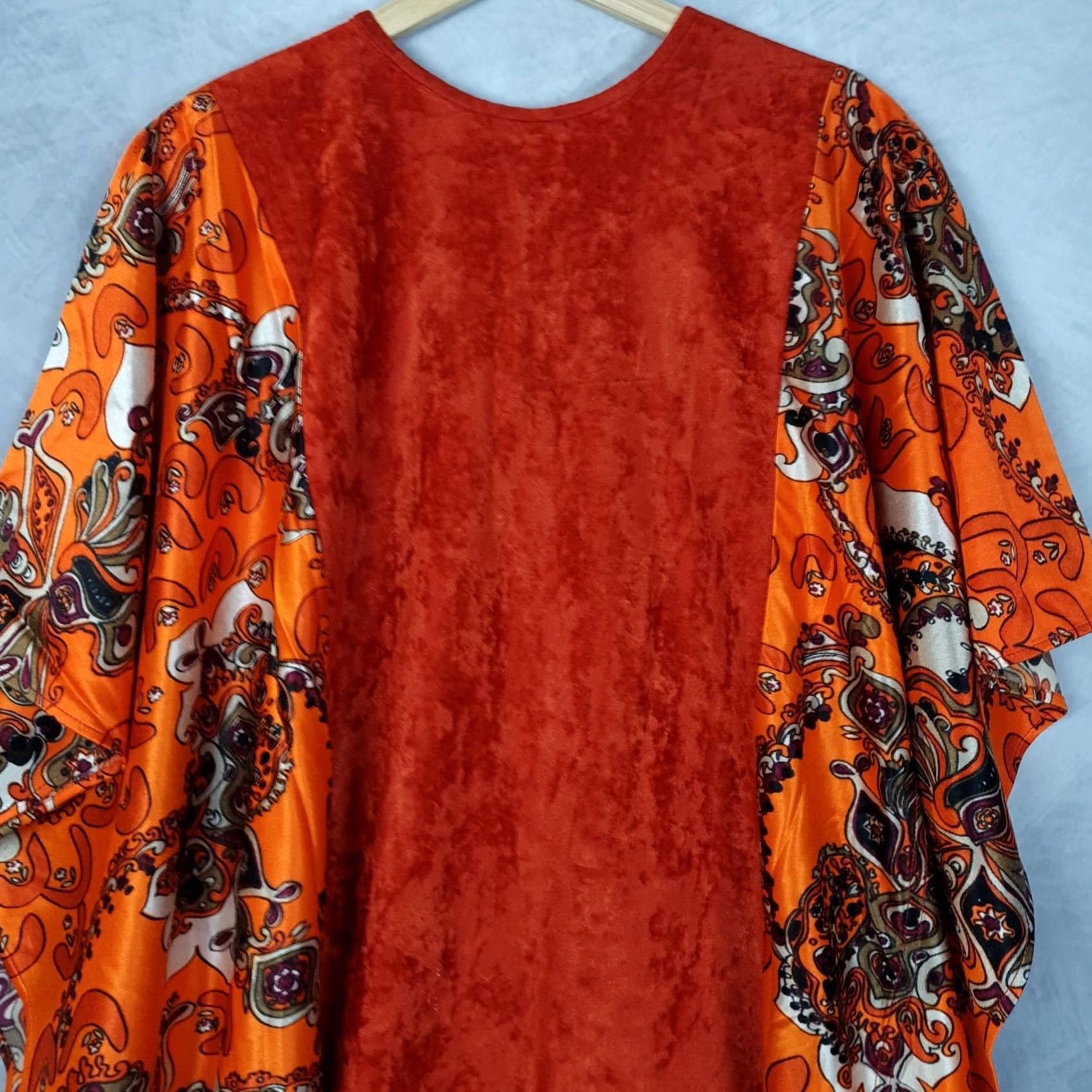 Velvet VINTAGE Maeko's Kaftan Dress Womens One Size Orange Velvet Paisley Maxi 70s Size ONE SIZE - 7 Thumbnail