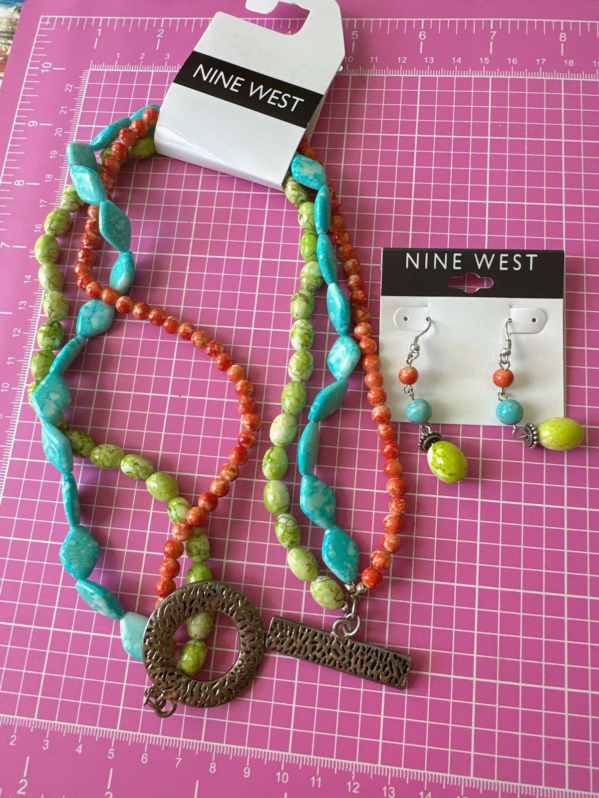 Nine West Nine West Multicolor Beaded Layered Necklace Earring Set Size ONE SIZE - 6 Thumbnail