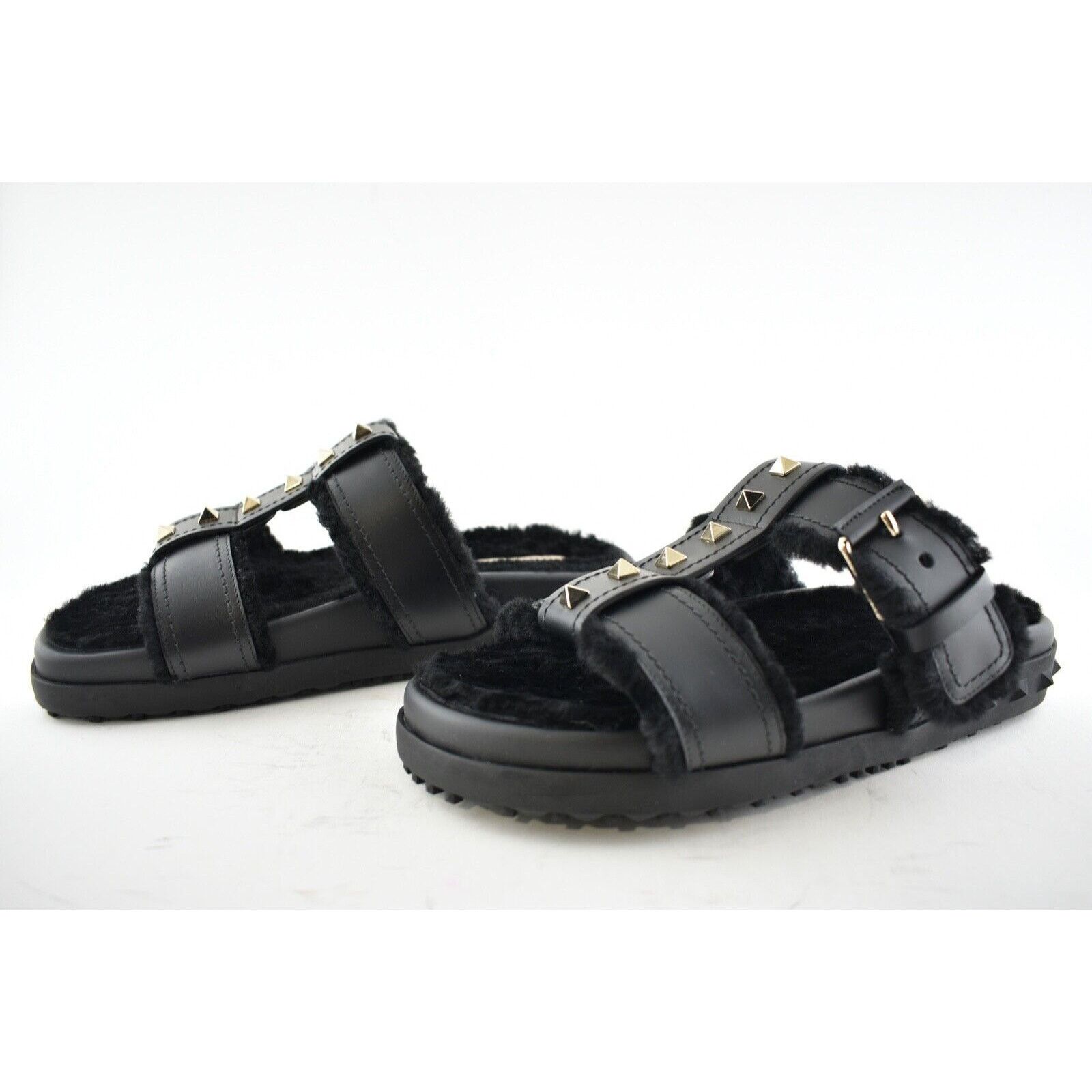 Valentino Valentino Rockstud Black Shearling Fur Caged Mule Slip On Size US 6 / IT 36 - 9 Thumbnail