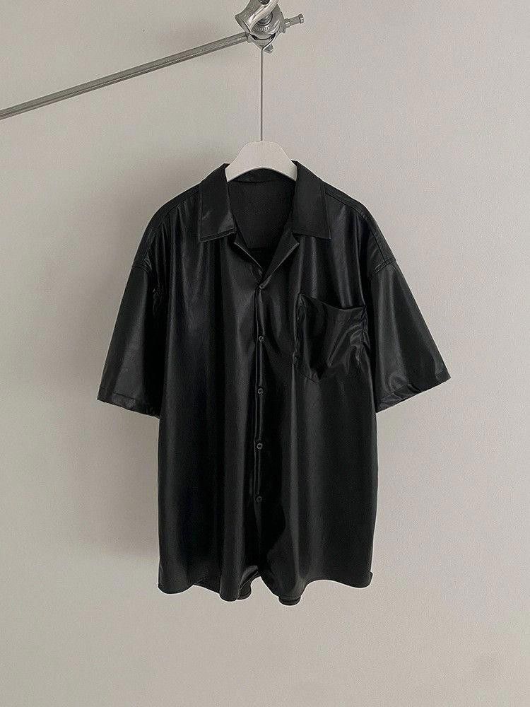 Vintage Black Faux Leather Short Sleeve Shirt Size US M / EU 48-50 / 2 - 1 Thumbnail