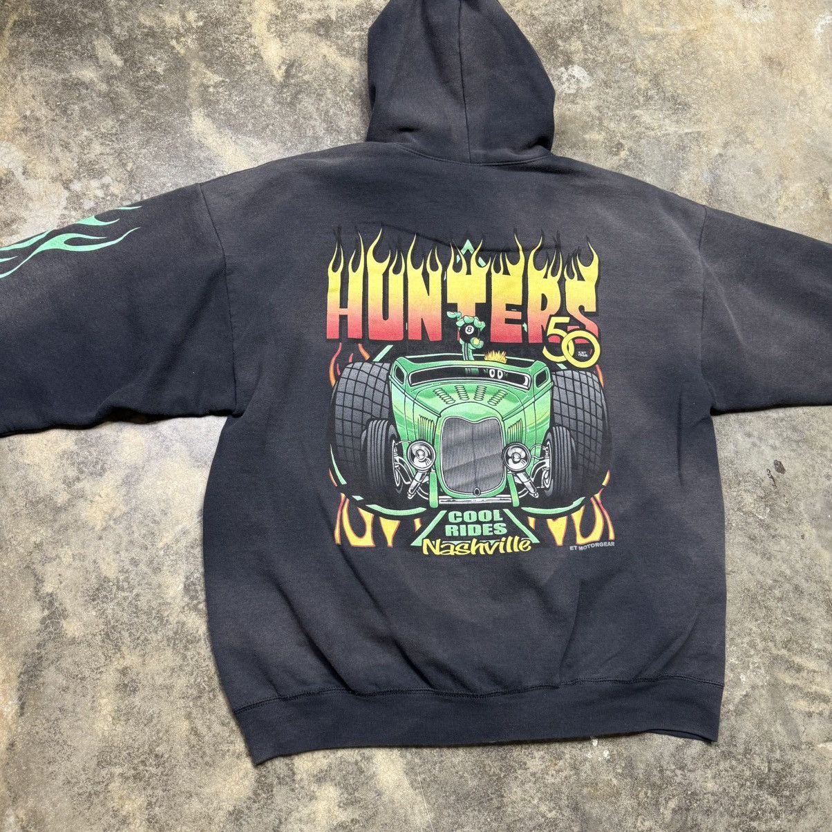 Vintage vintage hot rod flame faded black baggy zip up hoodie Size US XL / EU 56 / 4 - 3 Thumbnail