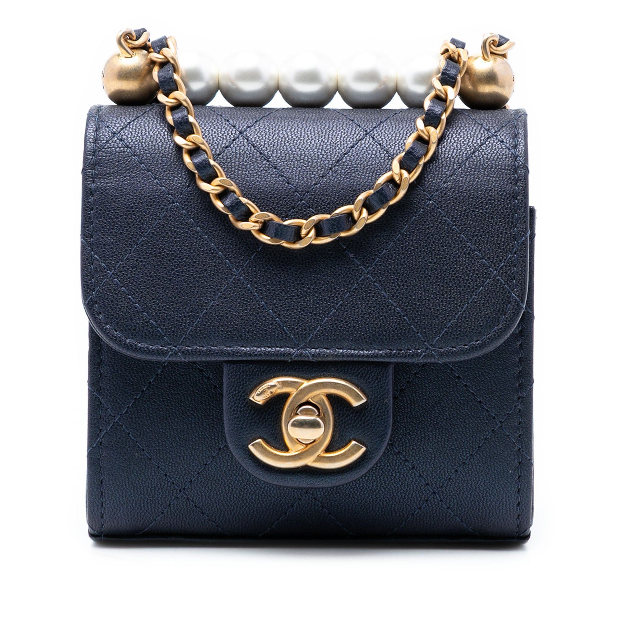 Chanel Mini Quilted Goatskin Vertical Chic Pearls Flap Clutch With Chain Size ONE SIZE - 1 Thumbnail