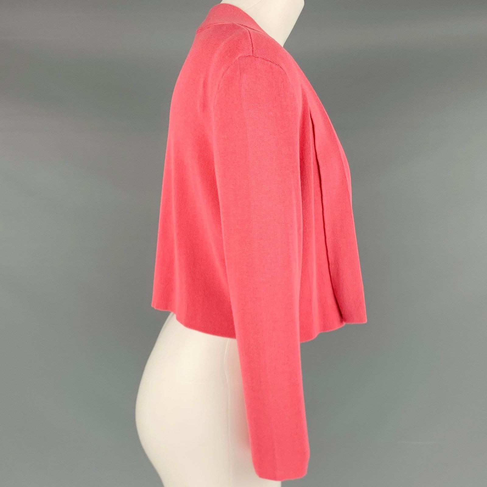 Hugo Boss Pink Viscose Cotton Rib Knit Cropped Open Front Cardigan Size M / US 6-8 / IT 42-44 - 2 Thumbnail