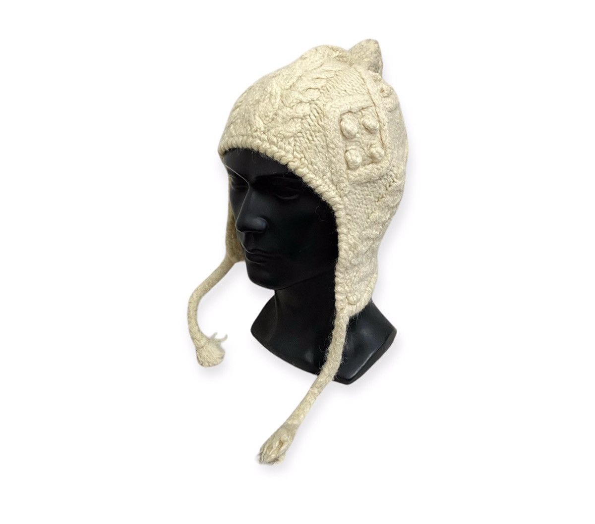 image of Knit Earflap Beanie Hat in White, Men's