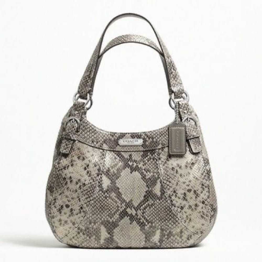 Coach Coach Maggie Python Print Leather Madison Hobo Bag Gray Tan Size ONE SIZE - 1 Thumbnail
