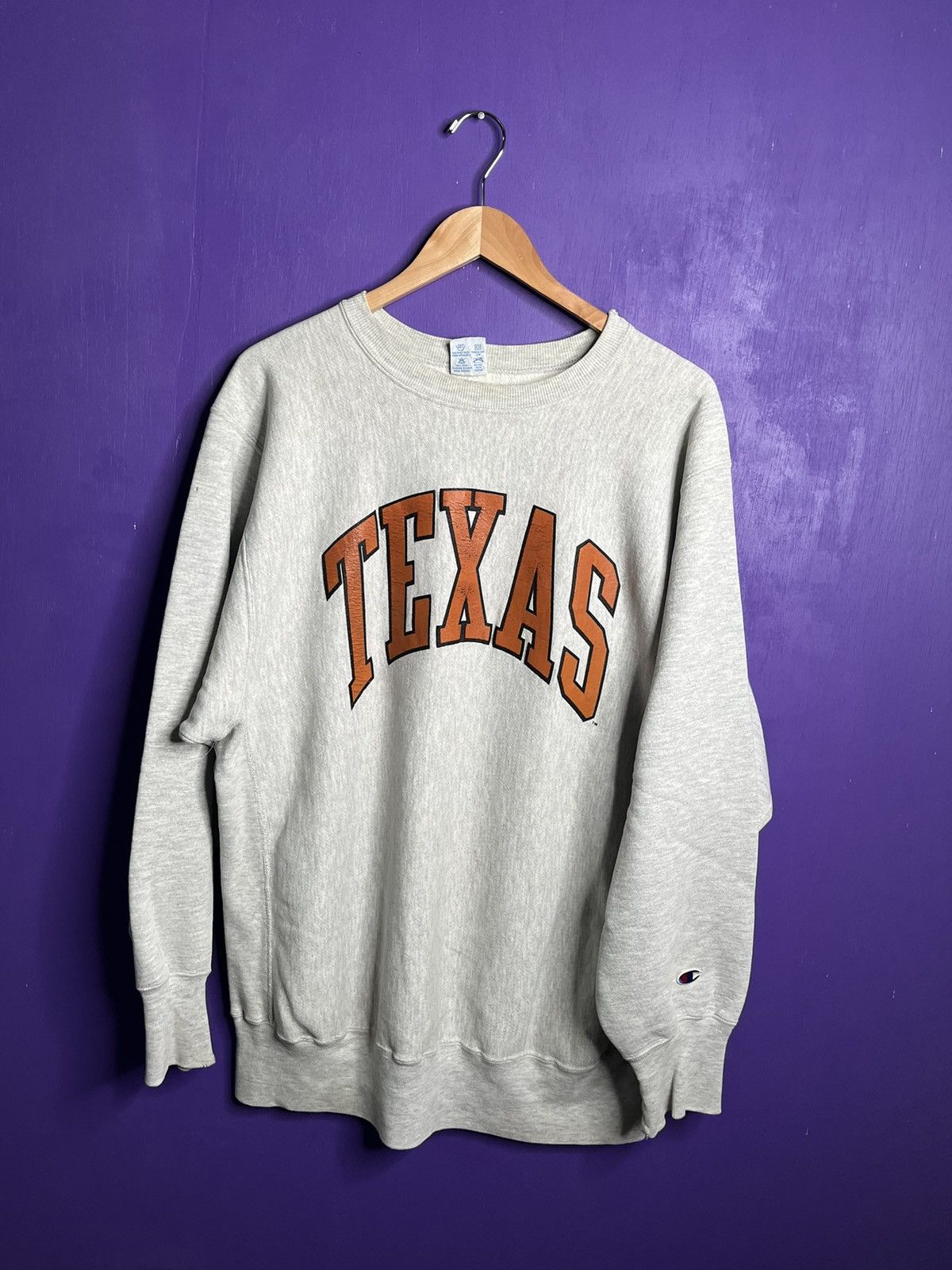 image of American College x Champion Vintage 90's Champion Texas Spellout Reverse Weave Sweatshirt in Grey (