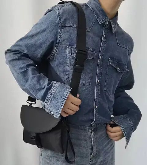 image of Y2K Buckle Side Bag Crossbody Fanny Pack in Black, Men's