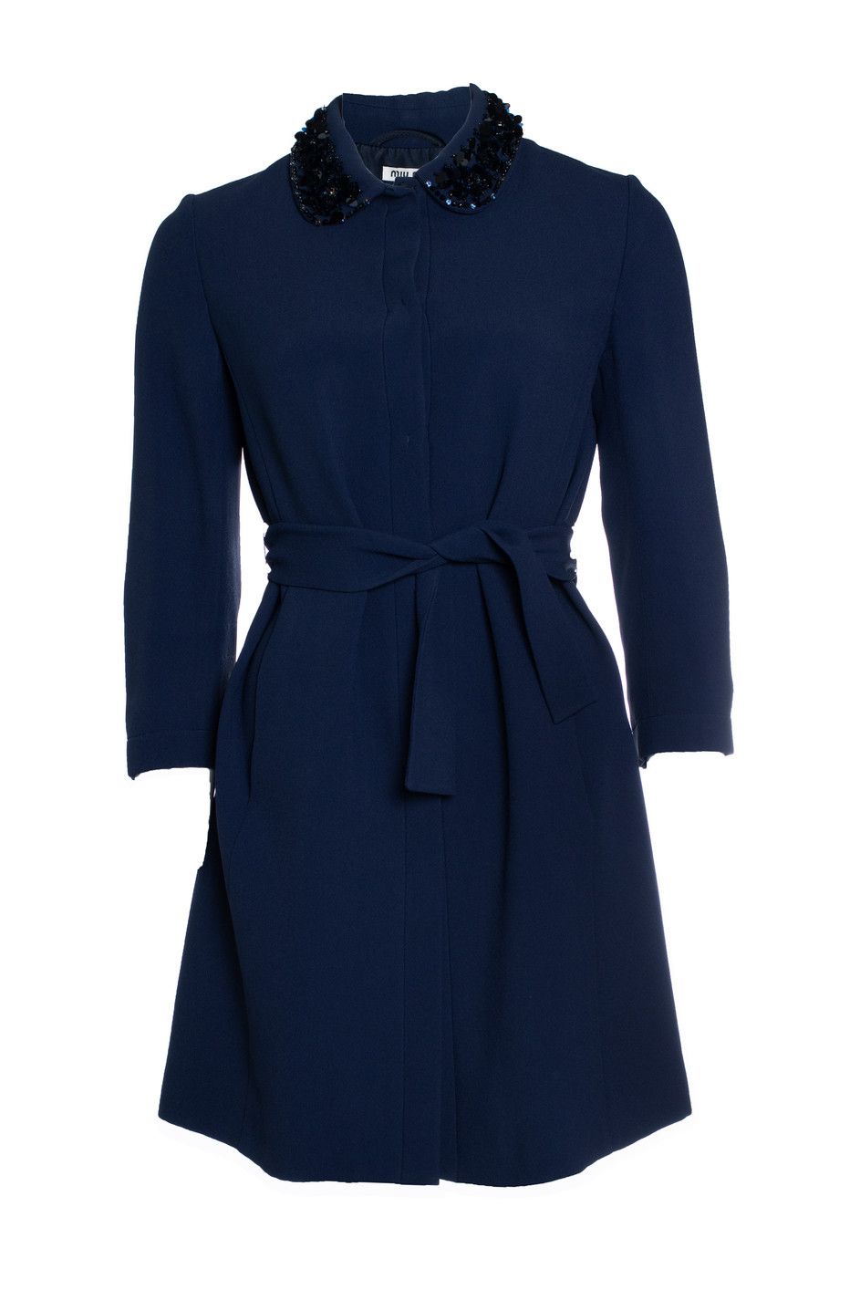 Miu Miu Miu Miu, blue jacket with belt and sequinned collar Size M / US 6-8 / IT 42-44 - 1 Thumbnail
