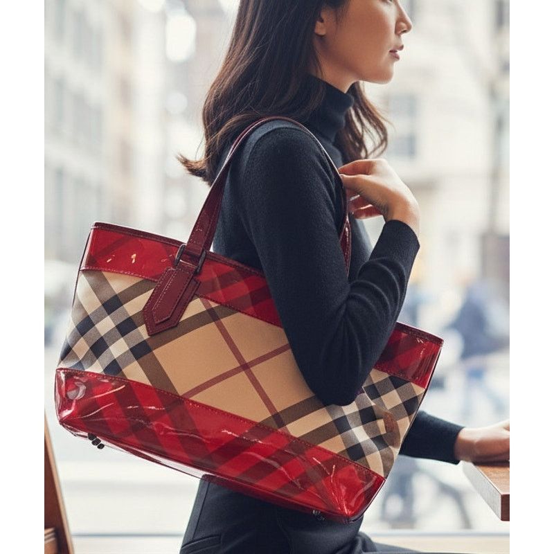 Burberry Burberry Red Nova Check Coated Canvas/Vinyl Tote Size ONE SIZE - 2 Thumbnail