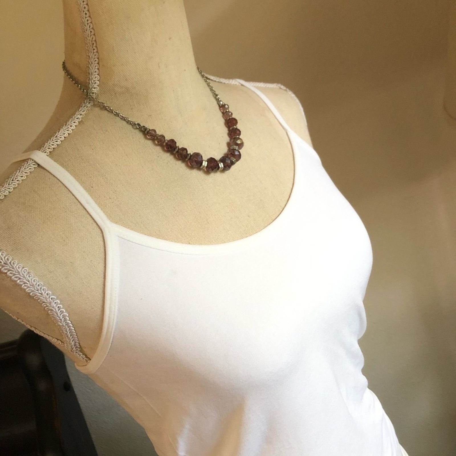 Jewelry Mauve faceted aurora borealis glass crystal chain necklace Size ONE SIZE - 3 Thumbnail