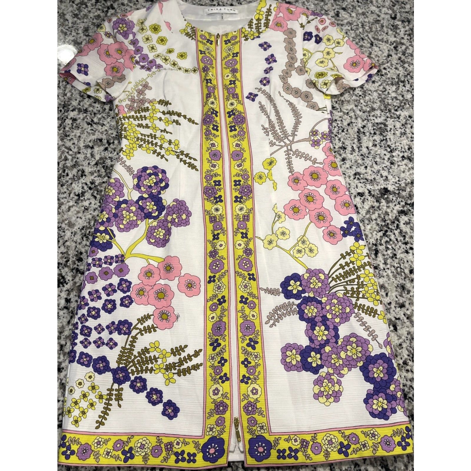 Trina Turk Trina Turk Arboretum Crescent Drive Ottoman Mini Dress Zipper Multicolor Floral Cotton Short Sleeve Round Neck Party/Cocktail Sz 2 Size XS / US 0-2 / IT 36-38 - 3 Thumbnail