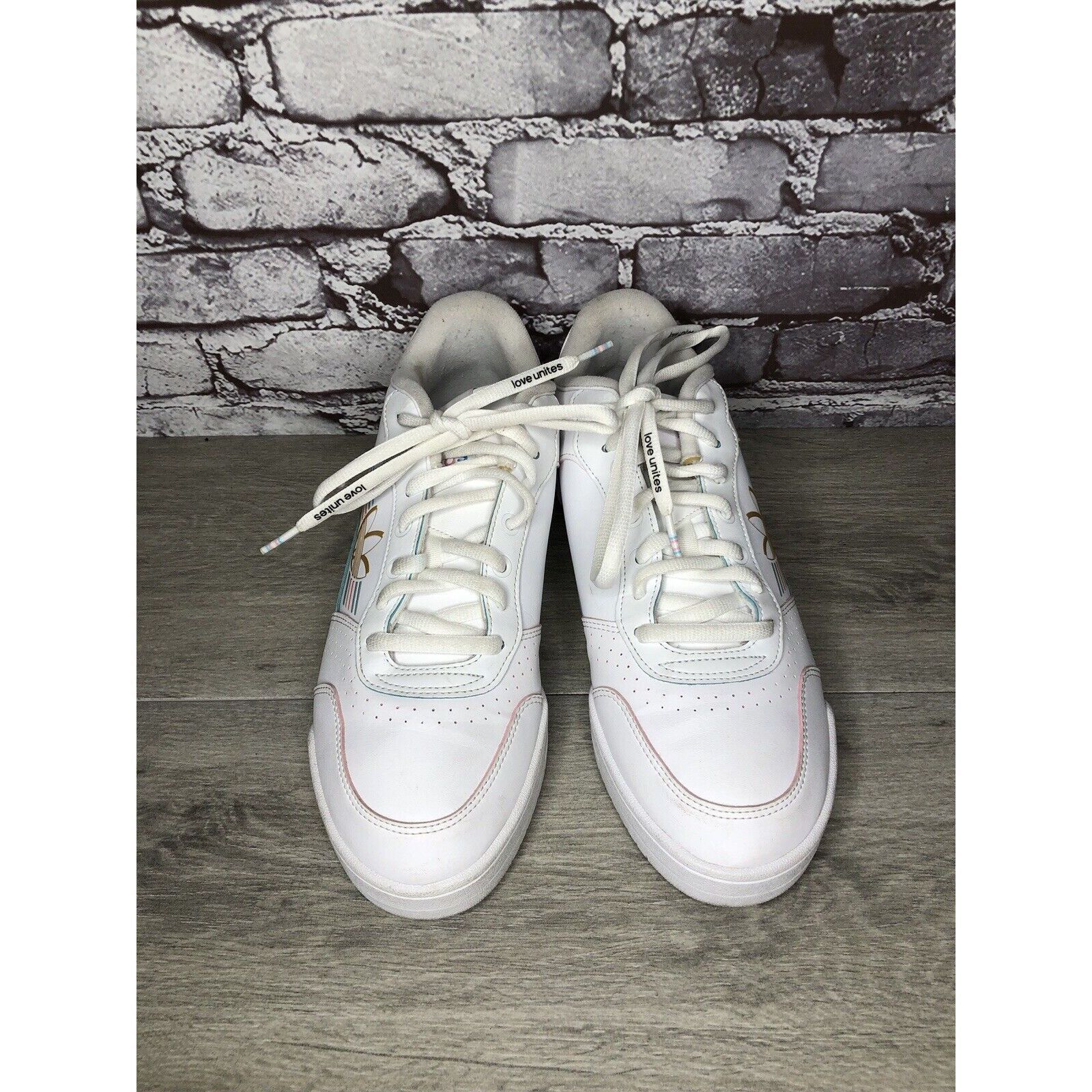 Adidas Adidas Love Unites White Leather Blue Pink Stripe Sneakers M Size US 10 / EU 43 - 16 Thumbnail