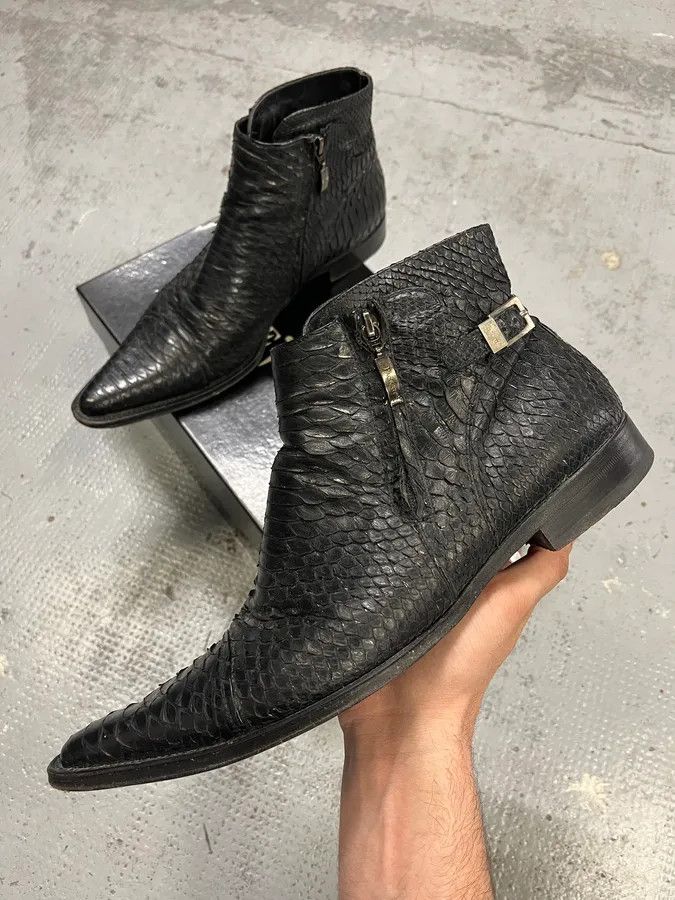 Vintage Cesare Paciotti Black Python Leather Chelsea Boots Size US 10 / EU 43 - 1 Thumbnail