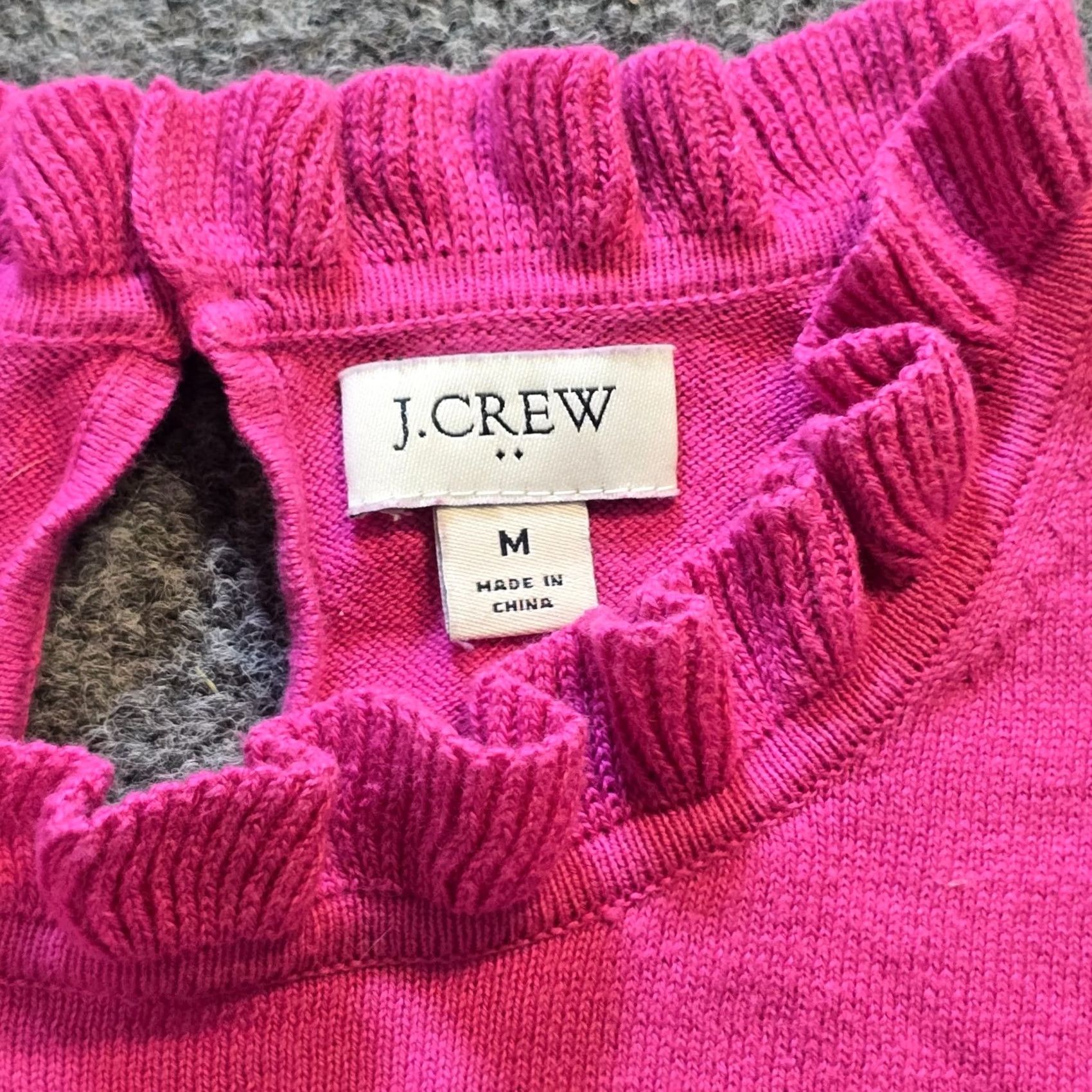 J.Crew J.CREW Sweater Womens Medium Pink Ruffle Neckline Long Sleeve Casual Capsule Holiday? Size M / US 6-8 / IT 42-44 - 3 Thumbnail