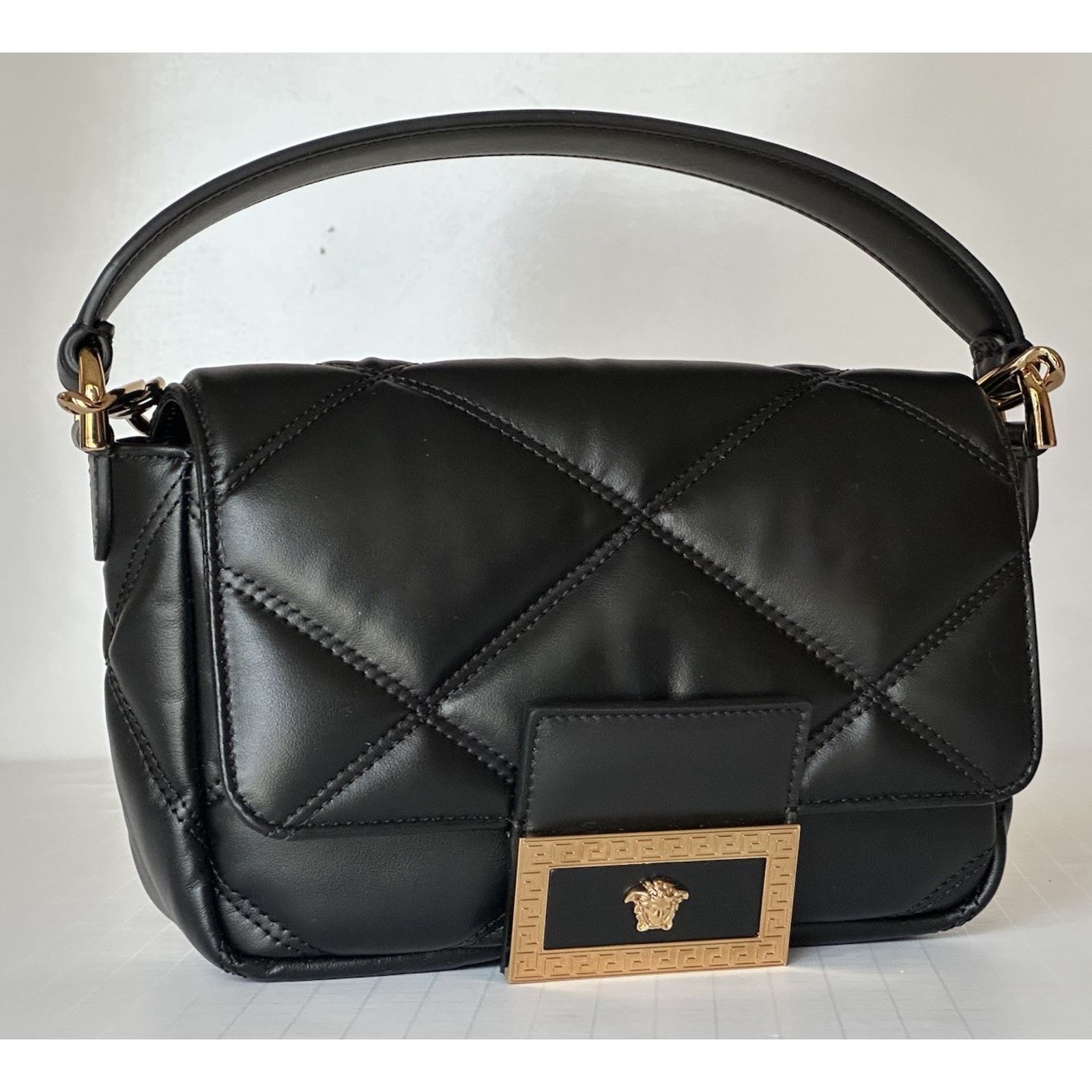 Versace Quilted Leather Black Small Shoulder Bag 1014521