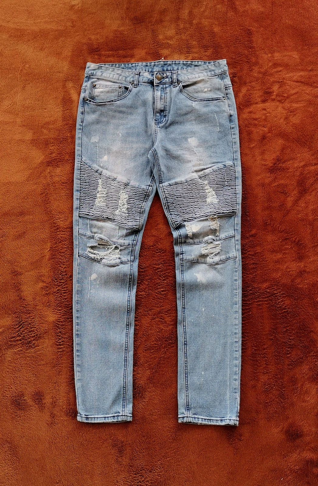 Young And Reckless Young & Reckless Distressed Biker Jeans Size US 33 - 3 Thumbnail