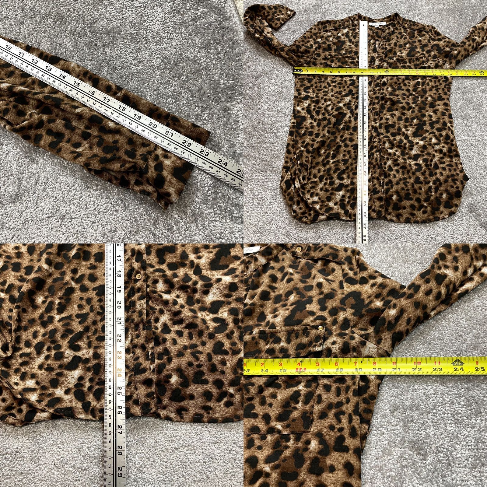 Vintage Jennifer & Grace Leopard Print Button Up Shirt Womens M Medium Long Sleeve V-Neck Pockets Size M / US 6-8 / IT 42-44 - 8 Thumbnail