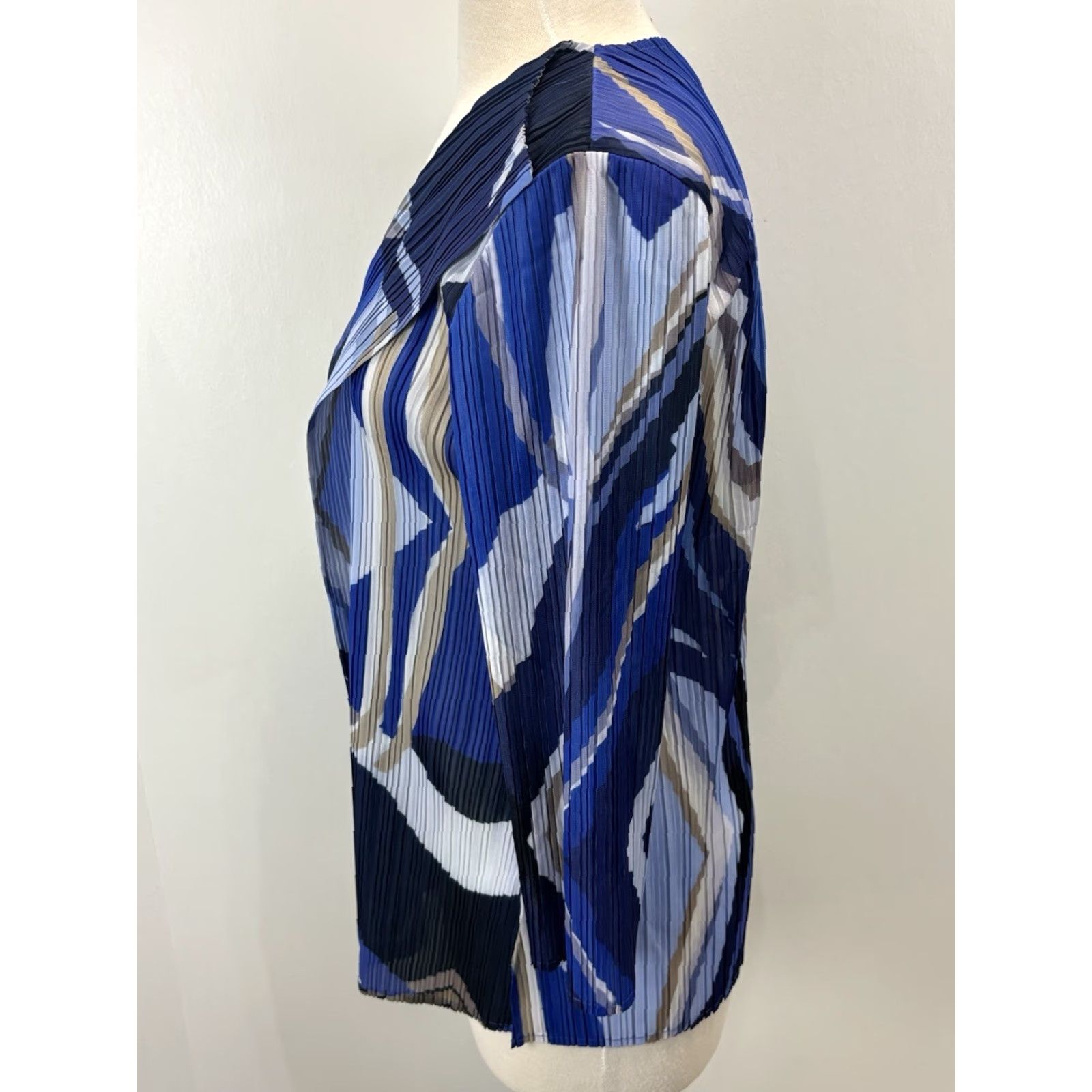 Vintage Ming Wang Pleated Crinkle Cardigan Jacket Sz Medium Petite Blue Abstract Open Size M / US 6-8 / IT 42-44 - 2 Thumbnail
