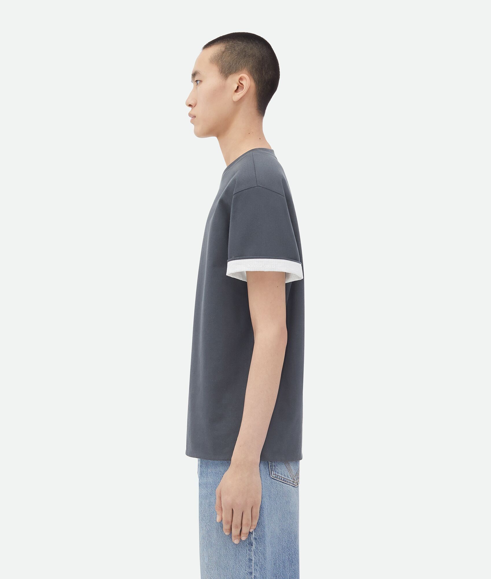 Bottega Veneta o1w1db10825 Double Layer Cotton Check T-Shirt in Shadow Size US XL / EU 56 / 4 - 2 Thumbnail