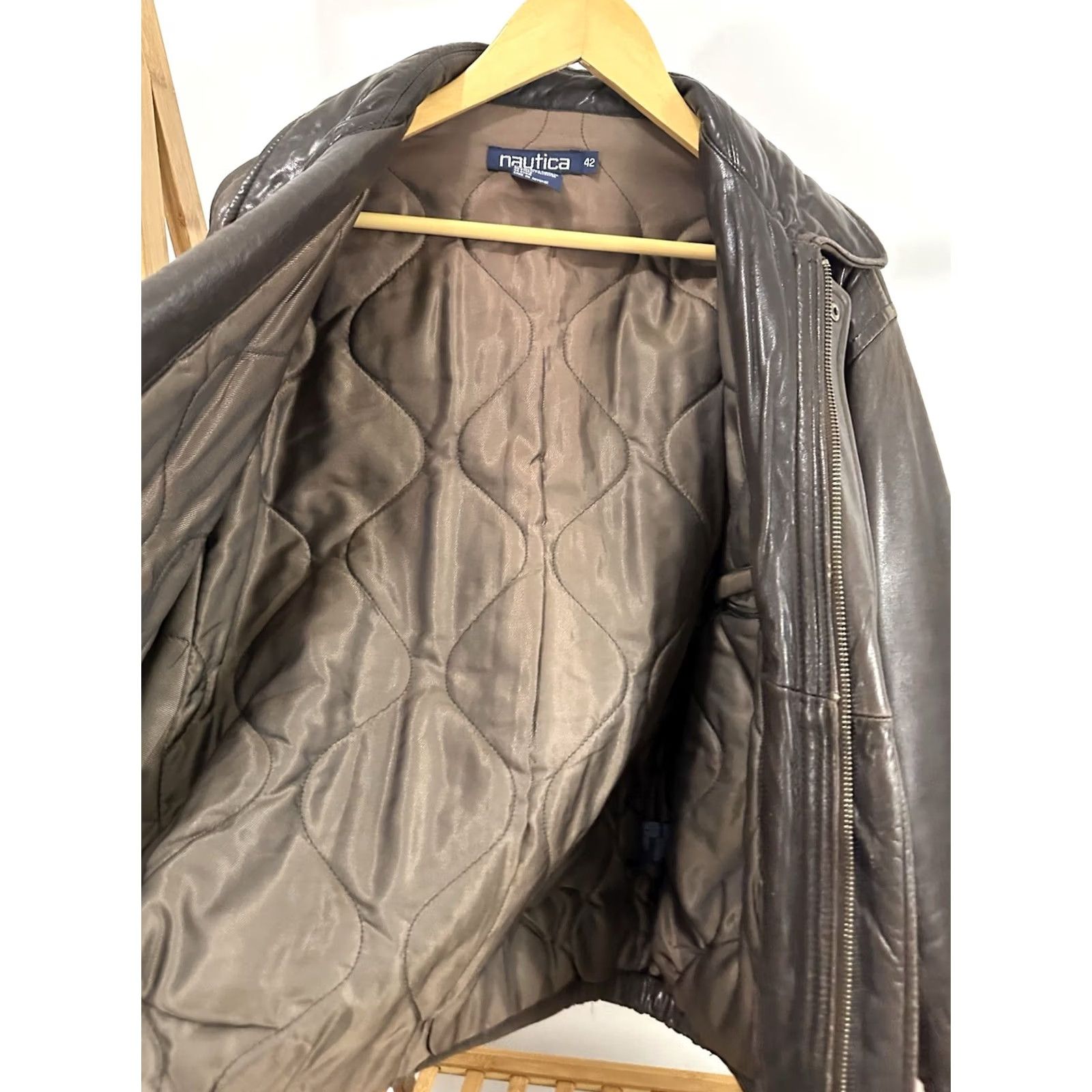 Nautica VTG Nautica Men's Bomber Jacket Leather Brown Size 42 Size US XS / EU 42 / 0 - 5 Thumbnail