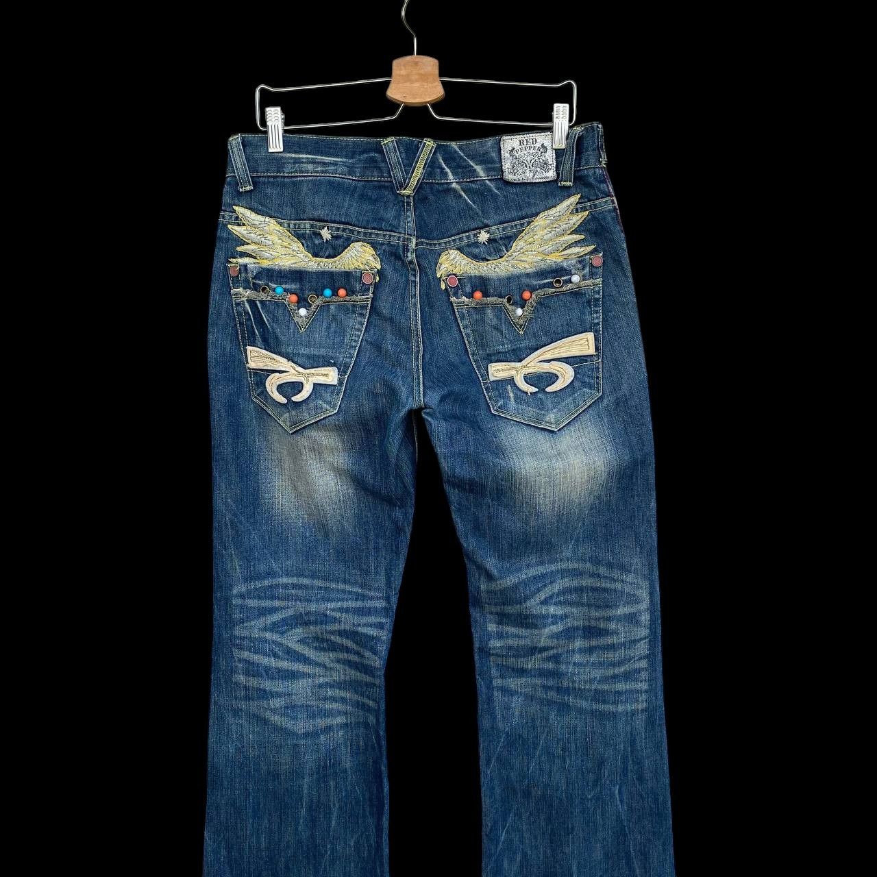 Japanese Brand × Le Grande Bleu (L.G.B.) × Tornado Mart A BEAUTIFUL FLARE DENIM RED PEPPER GOLD LABEL EAGLE WING Size US 31 - 15 Thumbnail