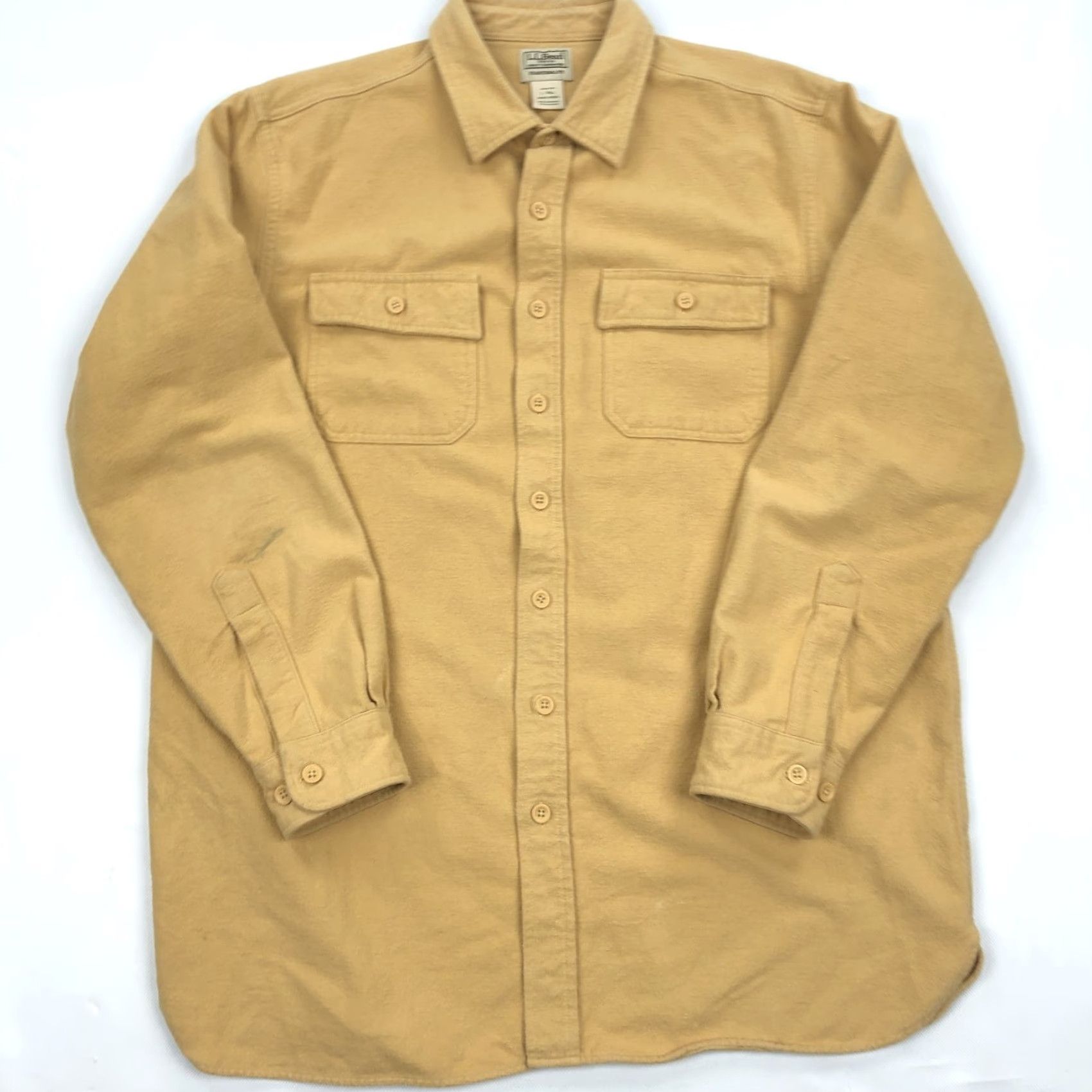 Vintage L.L.Bean Mens L Tall Traditional Fit Flannel Button-Down Shirt Mustard Yellow Tan Size US L / EU 52-54 / 3 - 2 Thumbnail