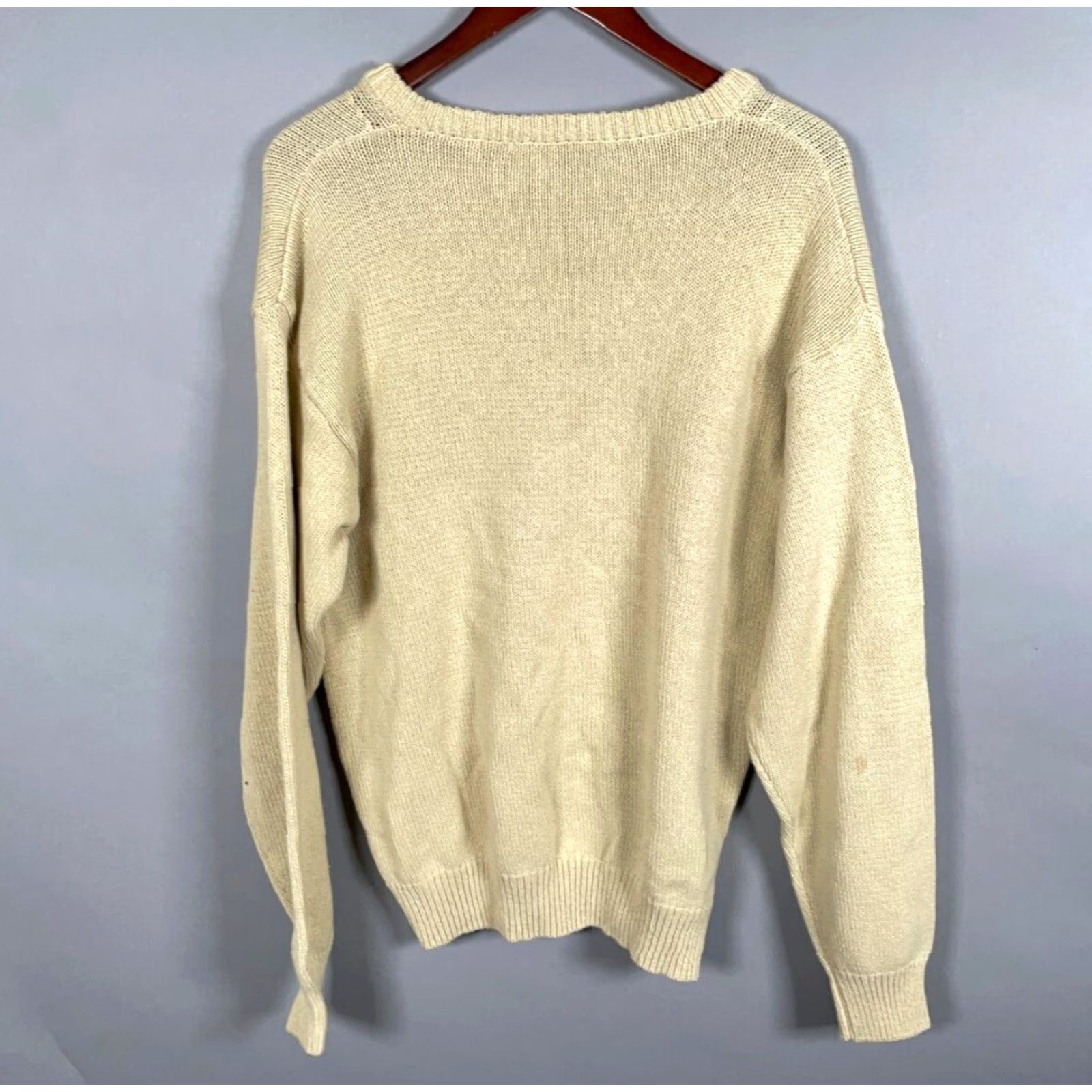 Gant VINTAGE GANT USA Sweater Adult Large Beige Cotton V-Neck Embroidered Preppy 90s Mens Size US L / EU 52-54 / 3 - 3 Thumbnail