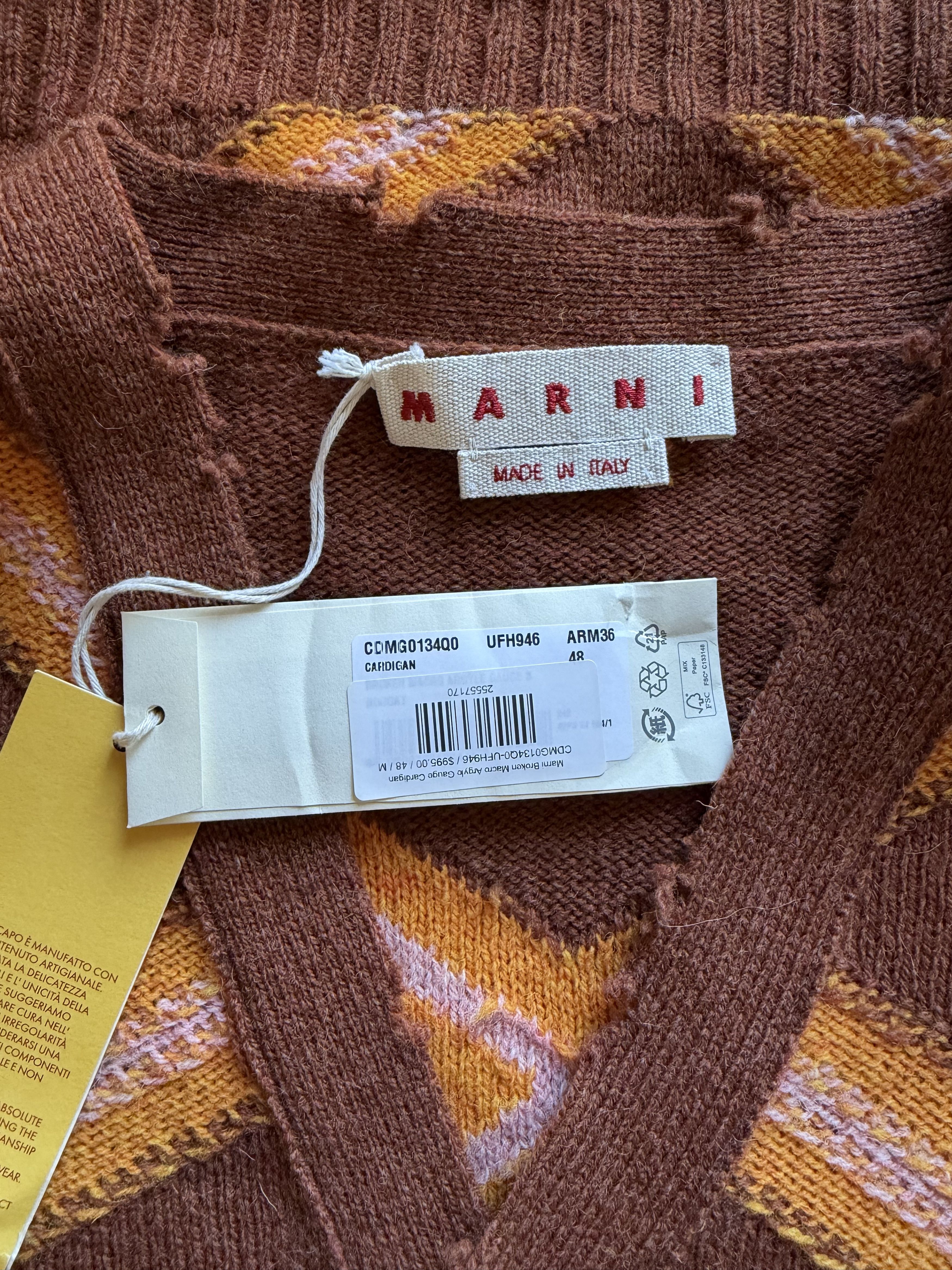 Marni Marni Broken Macro Argyle Gauge Cardigan in Brown Size US M / EU 48-50 / 2 - 8 Thumbnail