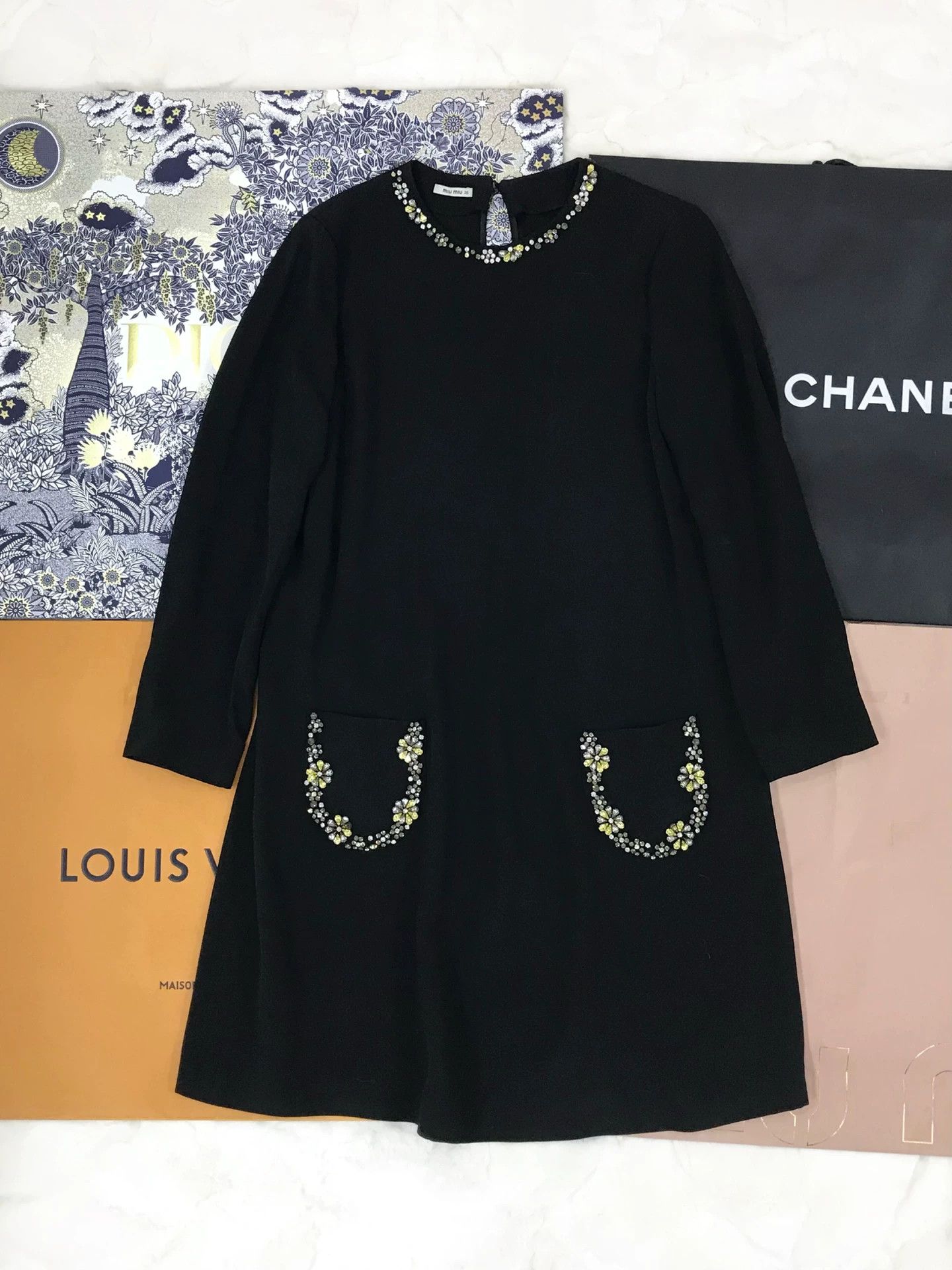 Miu Miu Miu Miu Black Beaded Rhinestone Dress Size XS / US 0-2 / IT 36-38 - 1 Thumbnail