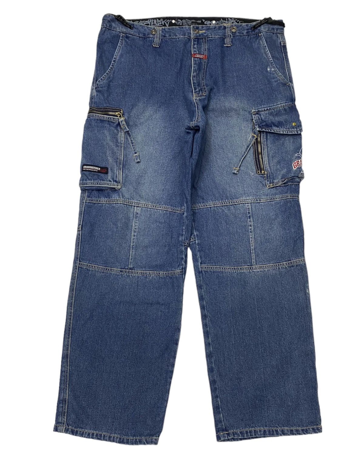 JNCO VINTAGE MARK GRASSHITHER STREETWEAR BAGGY DENIM CARGO JEANS Size US 40 / EU 56 - 2 Thumbnail