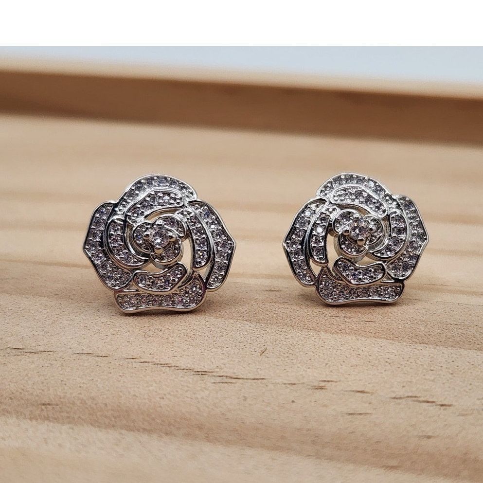 Other Elegant Camellia Flower Stud Earrings - Cubic Zirconia Size ONE SIZE - 19 Thumbnail