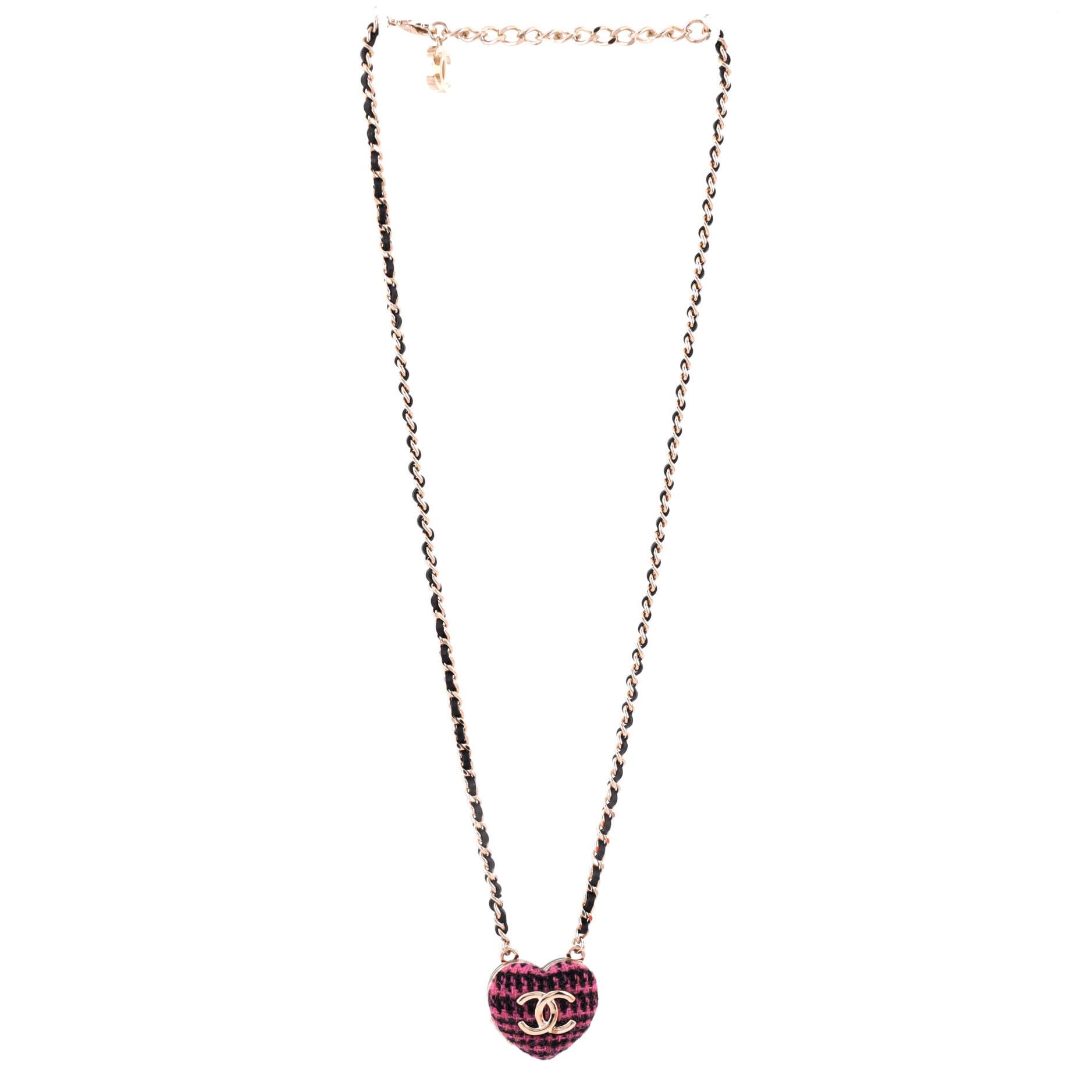 Chanel CC Heart Locket Pendant Necklace Metal with Tweed, Leather, and Resin Size ONE SIZE - 1 Thumbnail