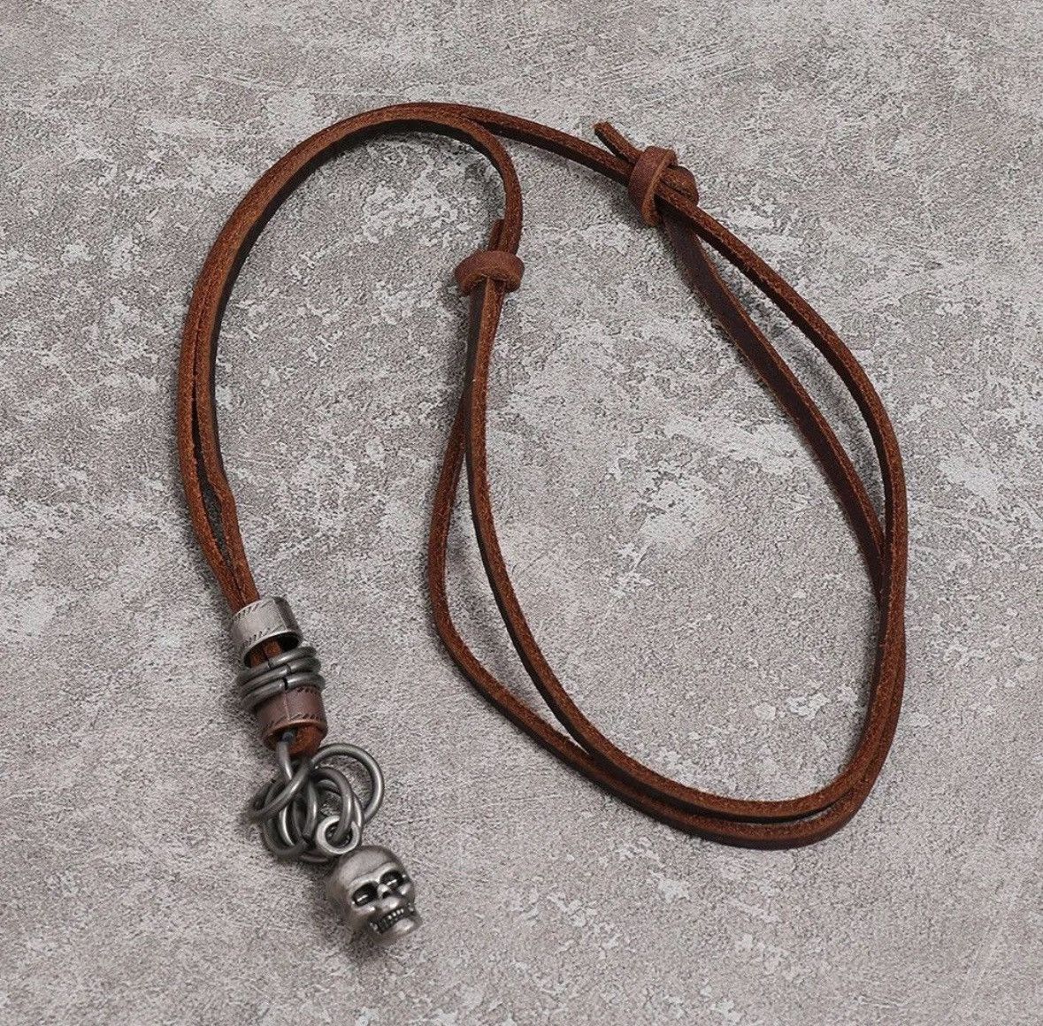 Leather Vintage Handmade Leather Skull Adjustable Necklace Size ONE SIZE - 3 Thumbnail