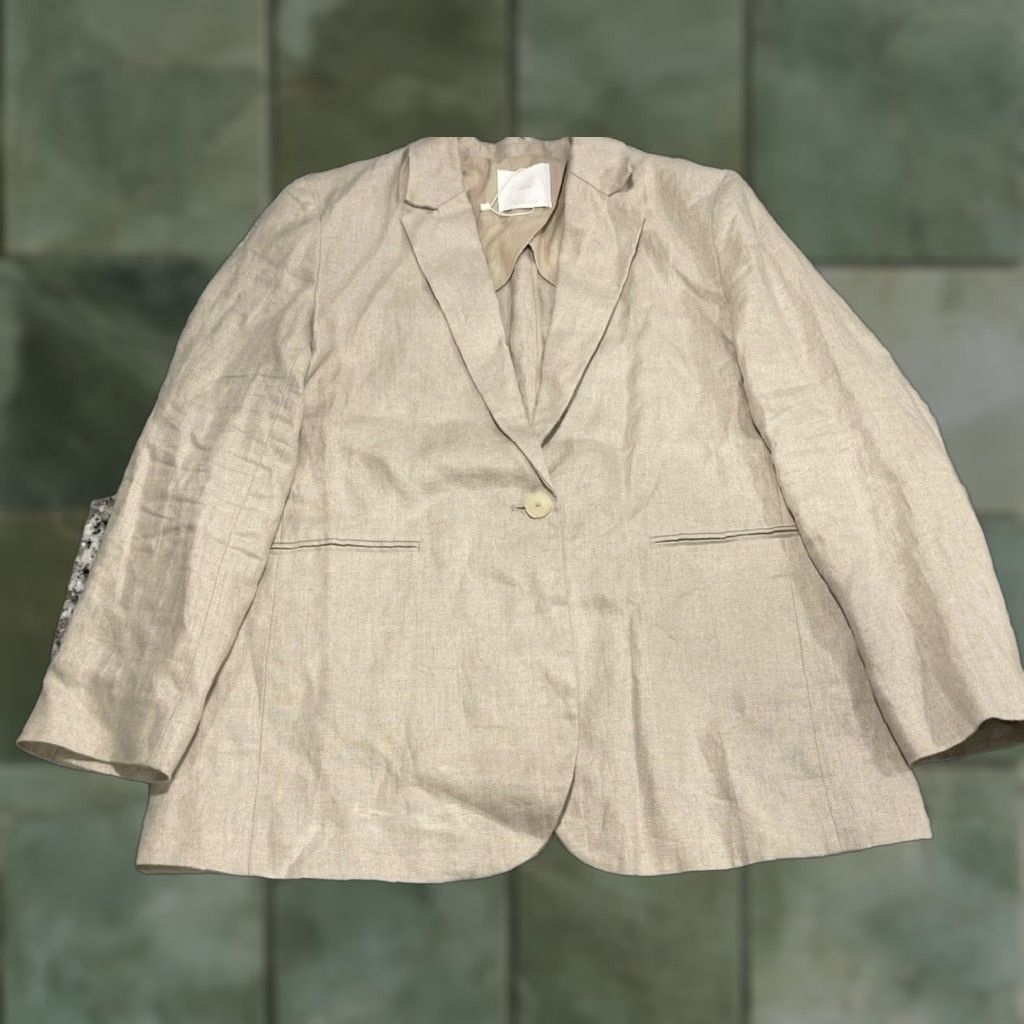 Mango VINTAGE Mango Linen Blazer Jacket Women Large Beige Business Casual Formal 100% Linen Size L / US 10 / IT 46 - 1 Thumbnail