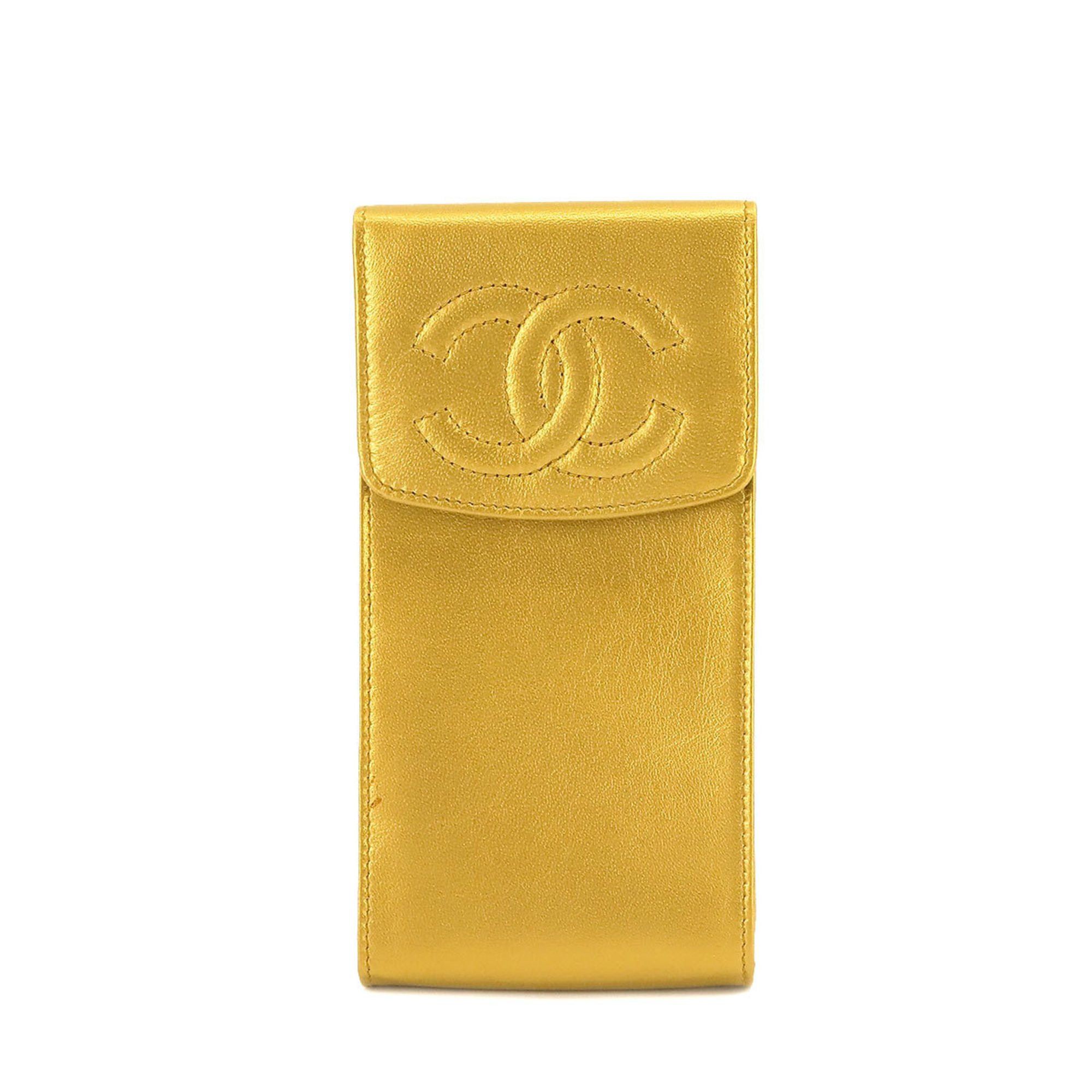 image of Chanel Cocomark Pouch Leather Gold, Women's