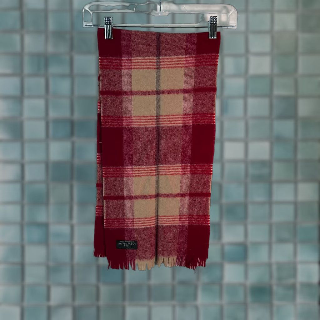 Vintage Red Plaid Wool Scarf 10" X 44" - Winter Rectangle Scarf for Men Size ONE SIZE - 1 Thumbnail