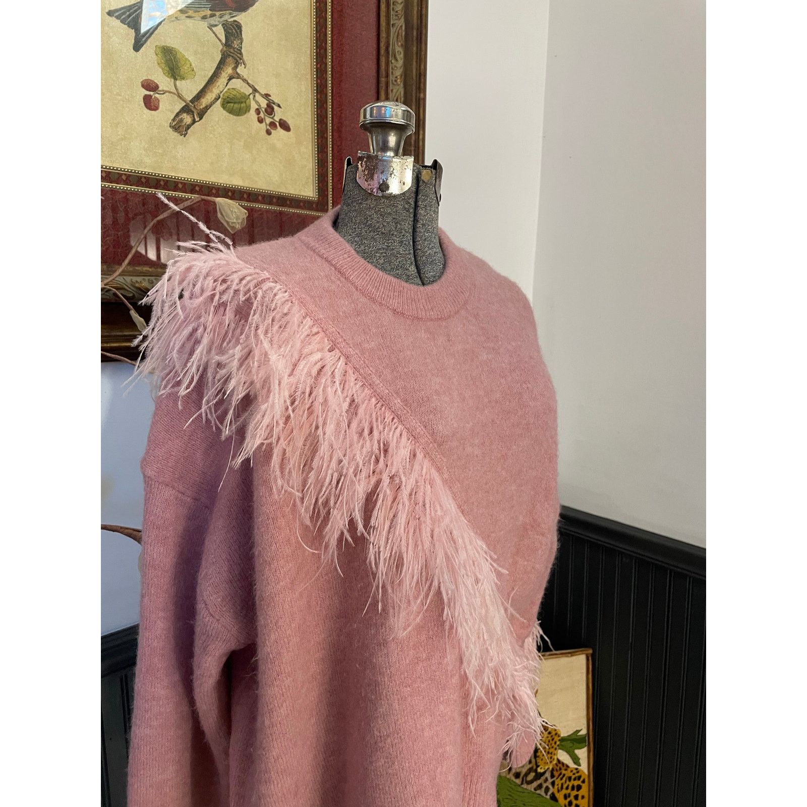 Cinq a Sept Cinq à Sept Pink Feather Trim Wool Blend Sweater Size Small Size S / US 4 / IT 40 - 10 Thumbnail