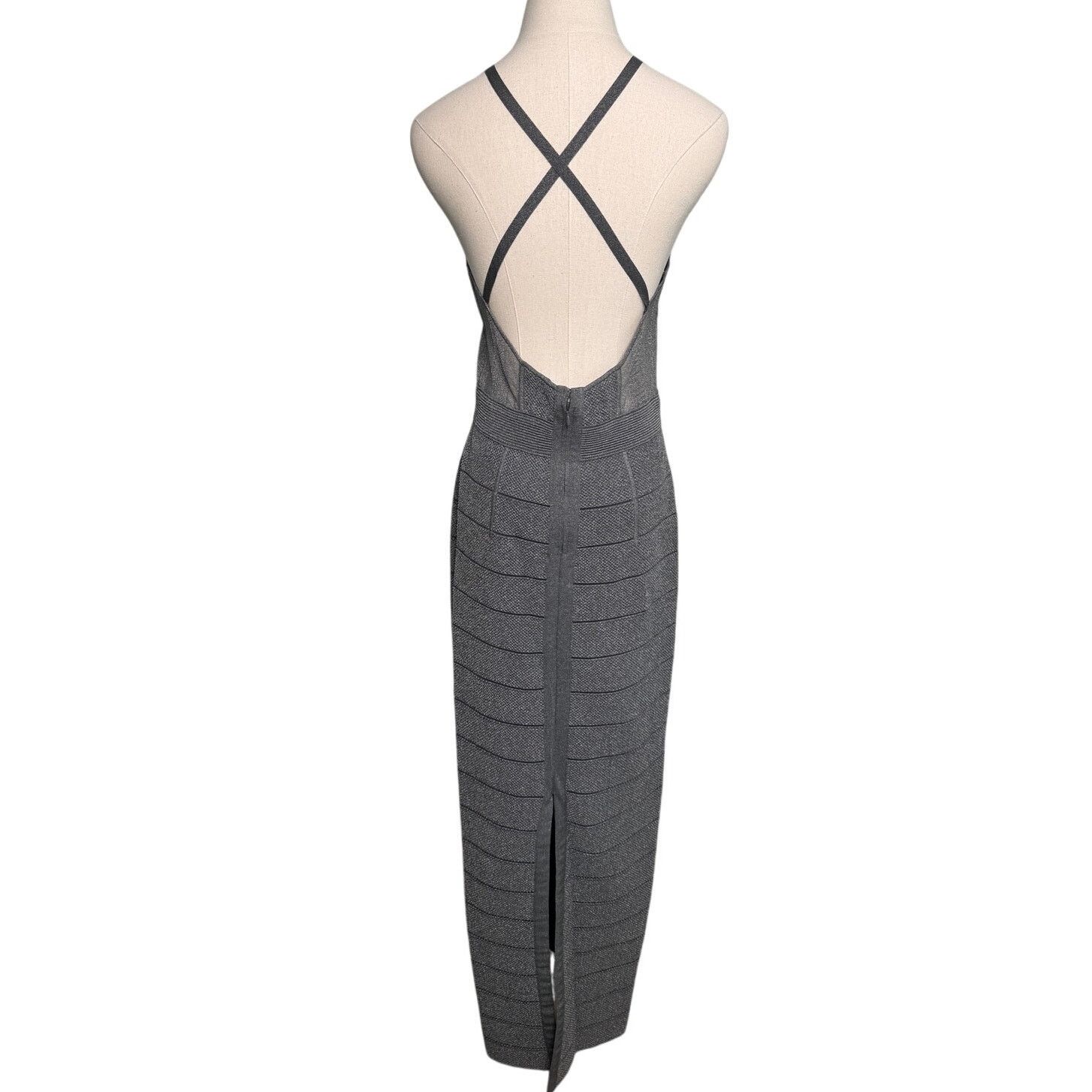 Herve Leger Halter Gown Bandage Dress Silver Gray size L