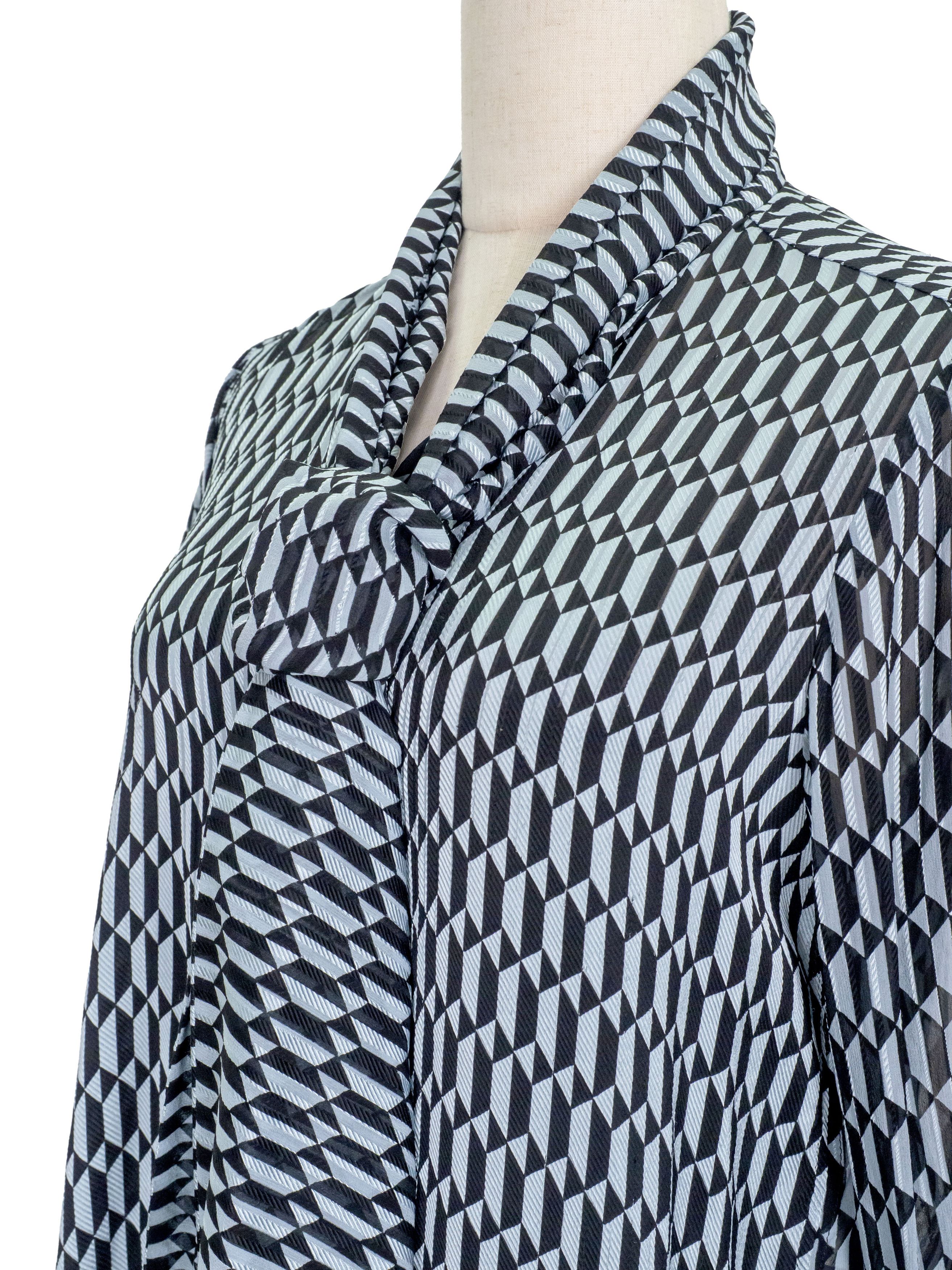 Fendi Fendi Black Grey Geometric Printed Silk Shirt with Neck Wrap Size XS / US 0-2 / IT 36-38 - 4 Thumbnail