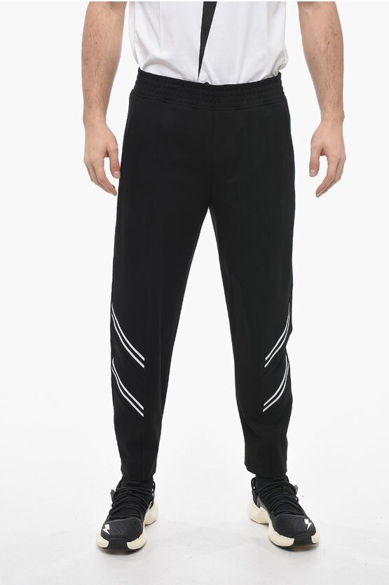 image of Neil Barrett Contrasting Band Rem + Varsity Sweatpants in Black, Men's (Size 31)