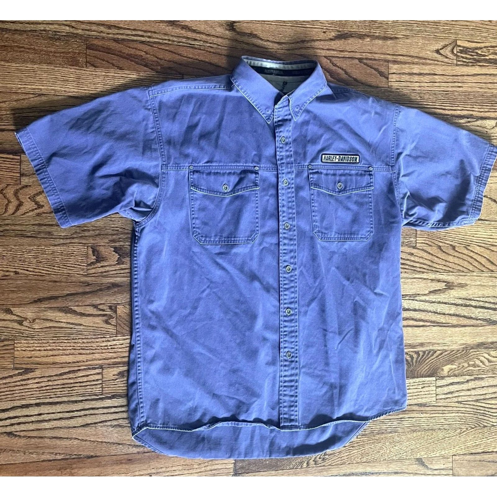 Harley Davidson Harley Davidson Button-Down Shirt Men L Purple Short Sleeve 100% Cotton RN#103819 Size US L / EU 52-54 / 3 - 5 Thumbnail