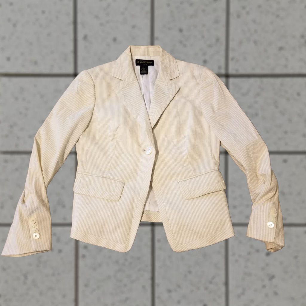Brooks Brothers Womens Brooks Brothers Jacket Blazer 2 Khaki Cotton Seersucker Size XS / US 0-2 / IT 36-38 - 1 Thumbnail