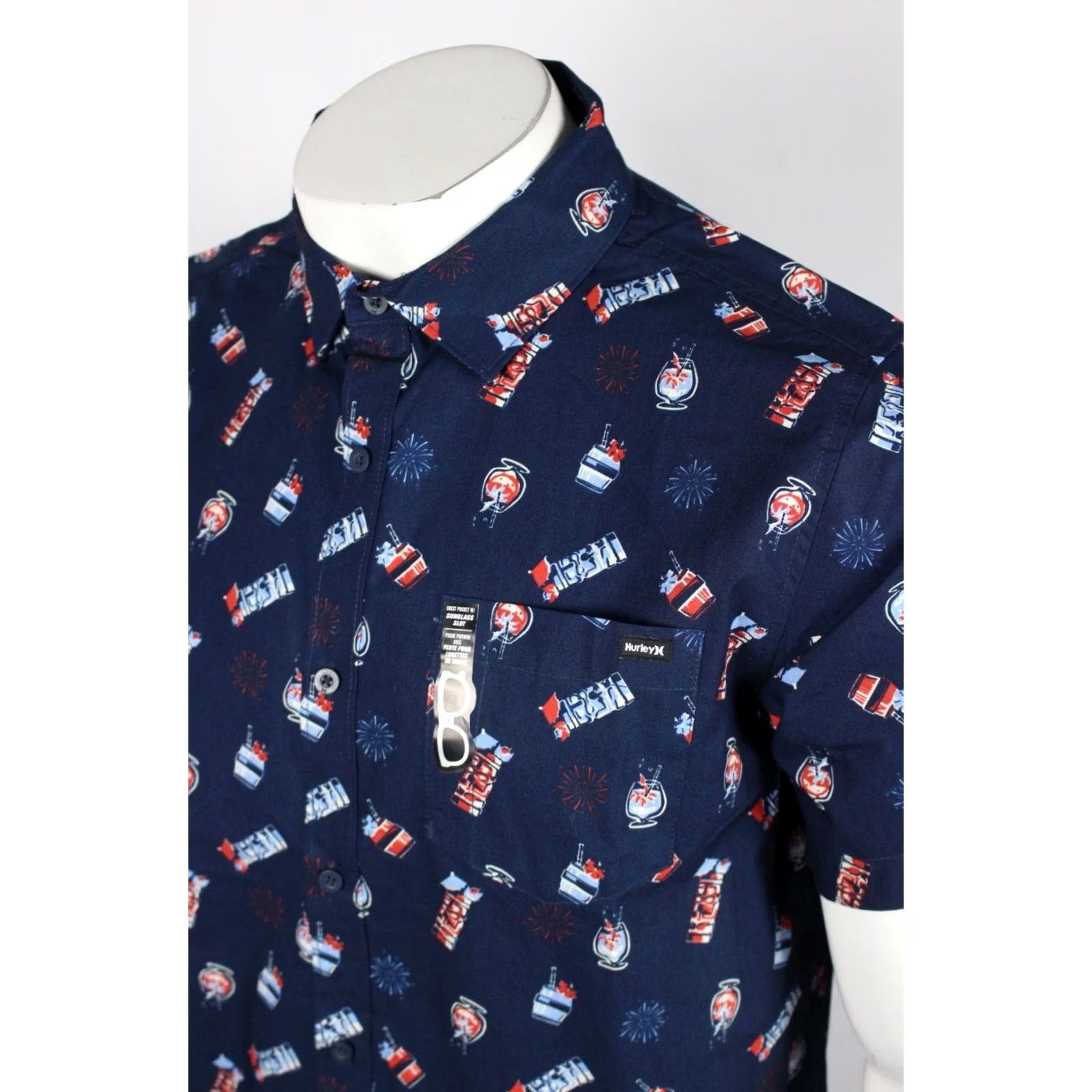 Hurley Hurley Men's Freaky Tiki Shirt Short Sleeve Woven Button Shirt M Medium Blue Size US M / EU 48-50 / 2 - 3 Thumbnail