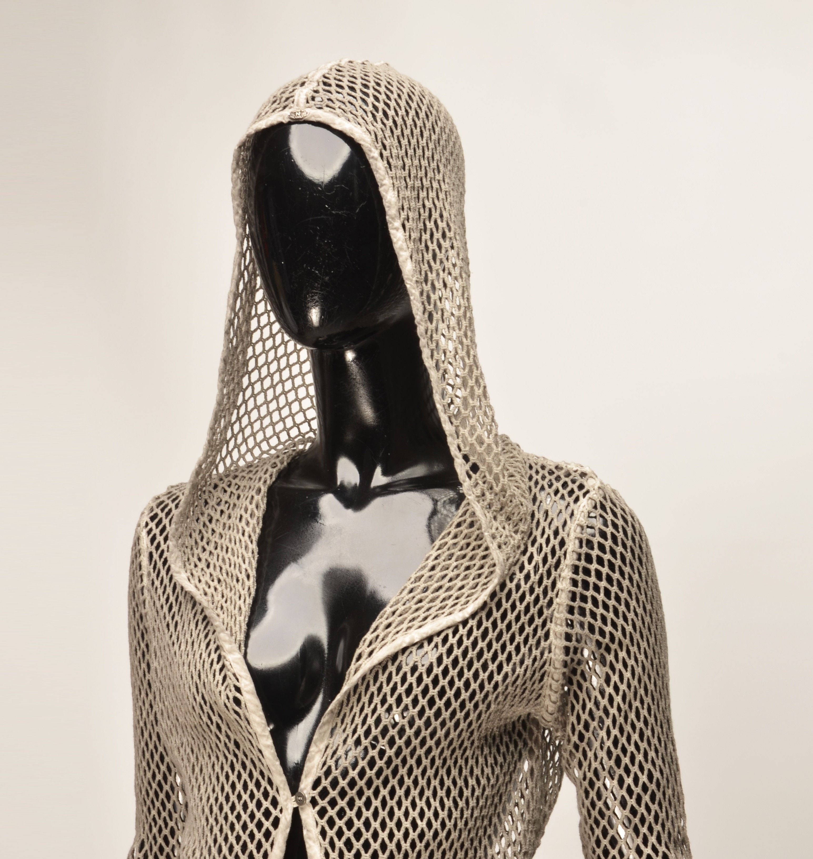 Vintage Vintage Nile Atelier Y2K Grunge Fishnet Knit Hooded Cardigan Size M / US 6-8 / IT 42-44 - 2 Thumbnail