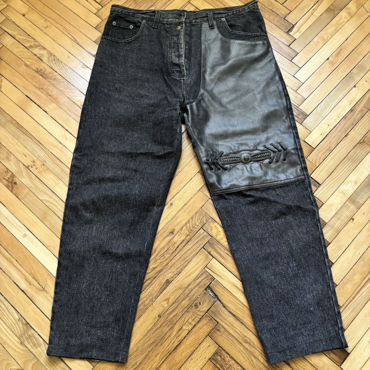 Vintage Vintage Leather Western Denim Black Jeans ERD Punk Grunge Size US 34 / EU 50 - 1 Thumbnail